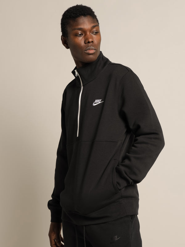 Nike Nsw Club 1 4 Zip Jumper In Black Black 