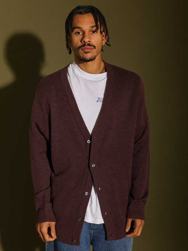 Shaggy Cardigan in Eggplant - Stussy