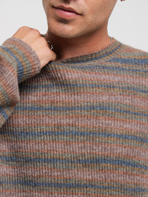 Rampage Knit Sweater in Bown & Blue Stripes - Glue Store