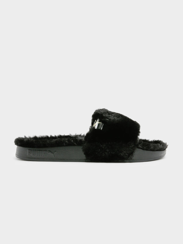 Womens Leadcat 2.0 YLM Fluffy Slides in Black