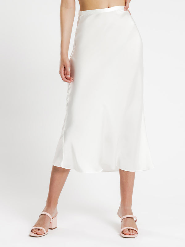 Satin midi 2024 skirt white