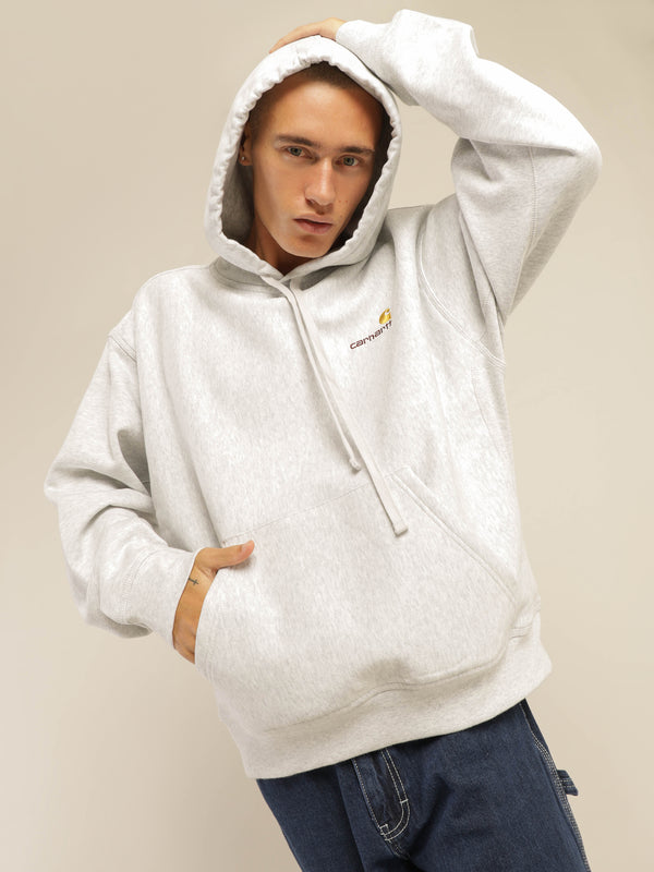 Hooded American Script Sweatshirt in Ash Heather - Glue Store