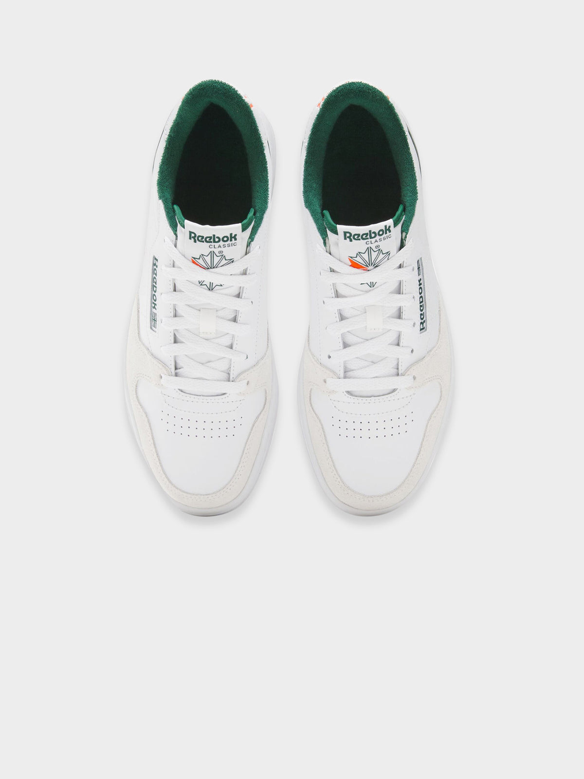 Reebok Phase Court In White & Dark Green | White/White/Darkgreen