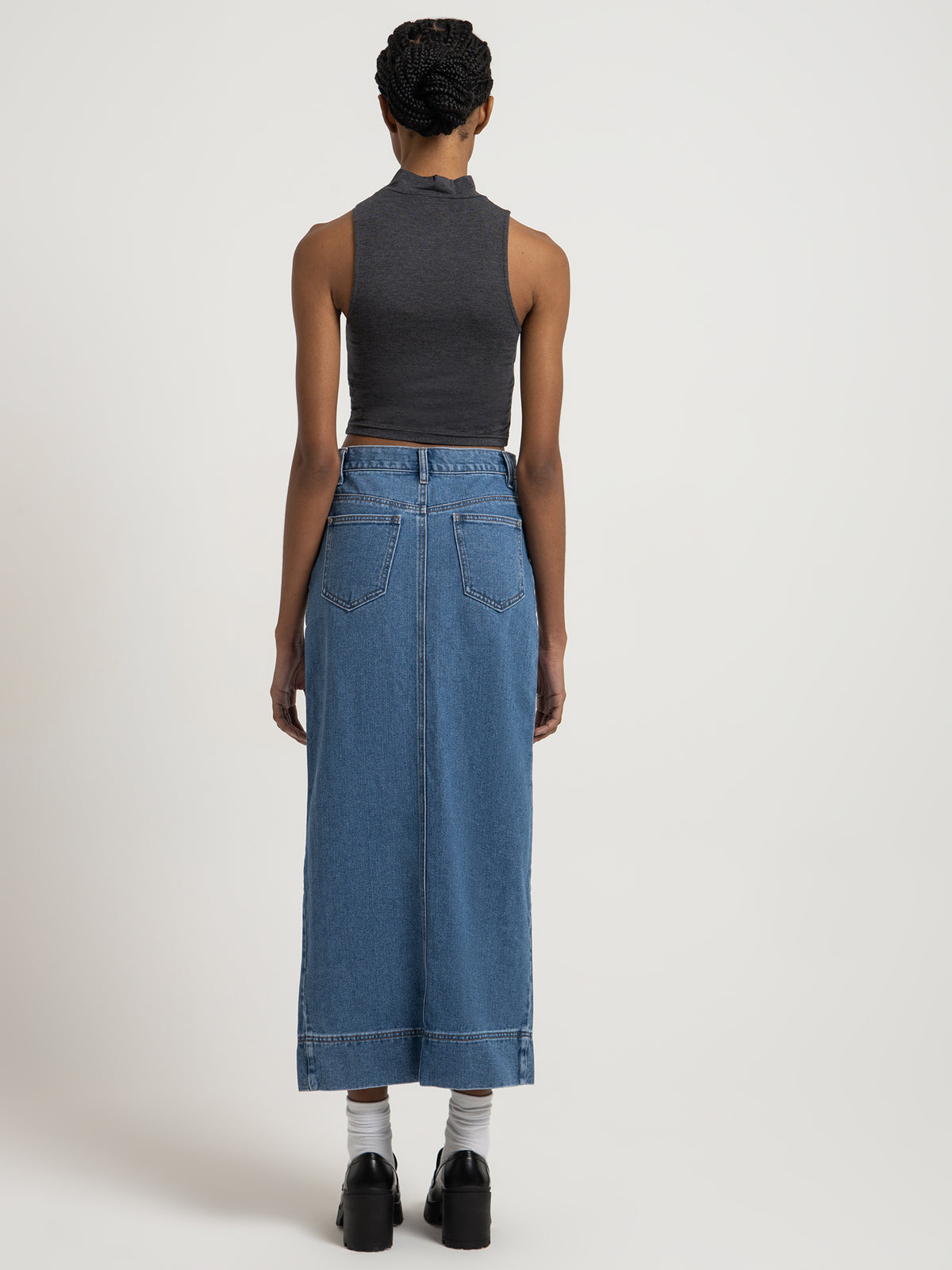 Beyond Her Ambroise High Neck Crop Top in Charcoal Marle | Charcoal Marle