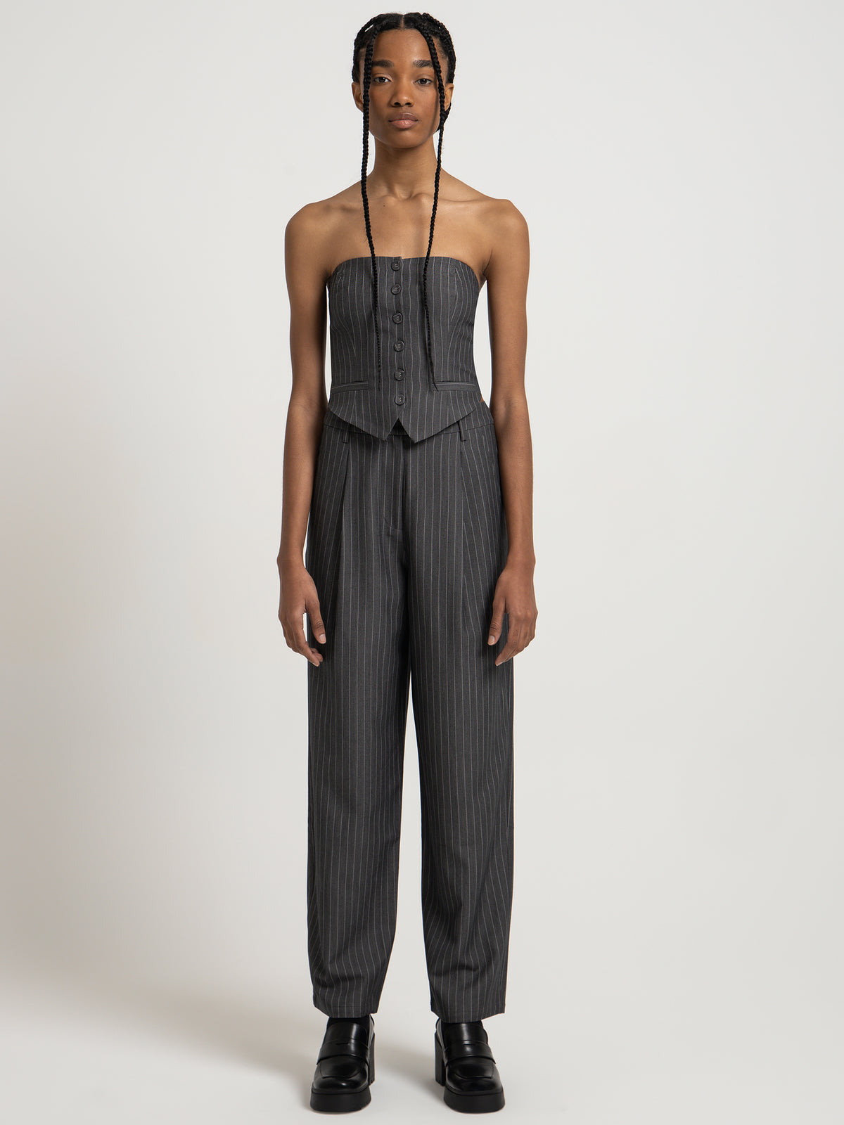 Beyond Her Skye Bodice in Grey Pinstripe | Grey Pinstripe