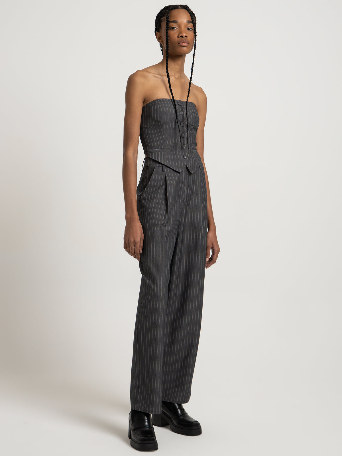 Beyond Her Skye Bodice in Grey Pinstripe | Grey Pinstripe