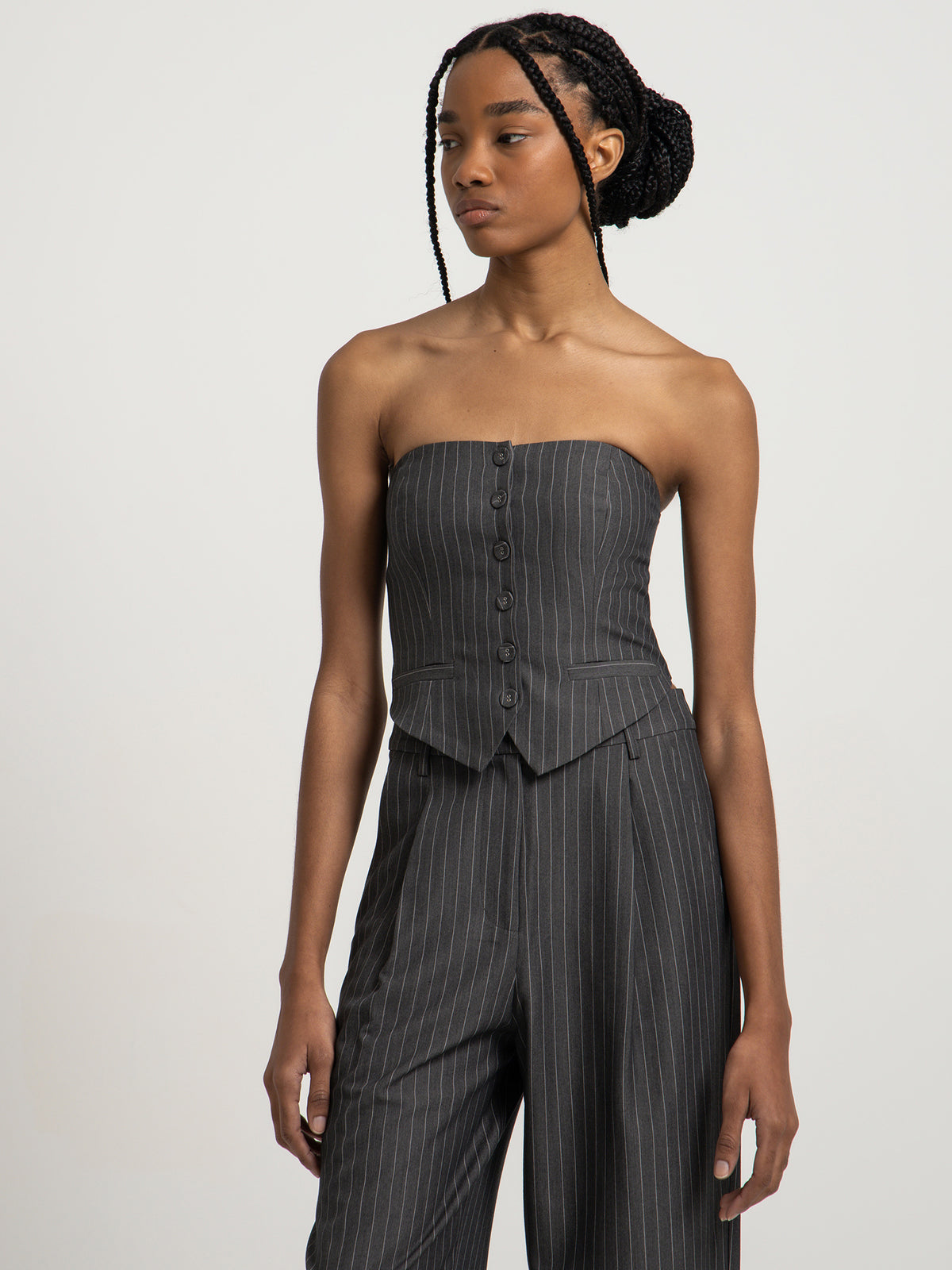 Beyond Her Skye Bodice in Grey Pinstripe | Grey Pinstripe