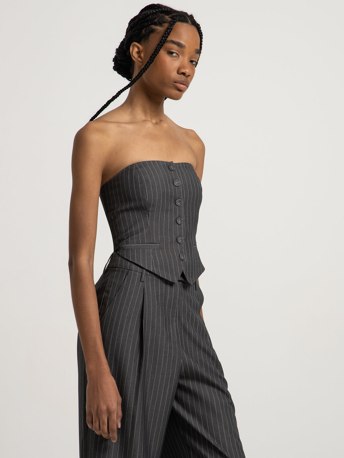 Beyond Her Skye Bodice in Grey Pinstripe | Grey Pinstripe