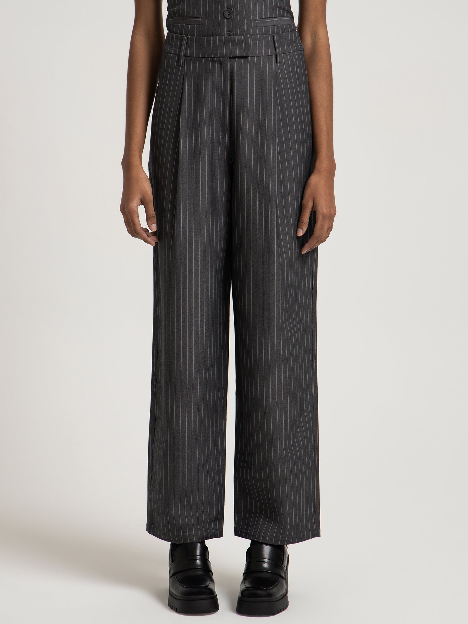 Skye Tailored Pants in Grey Pinstripe