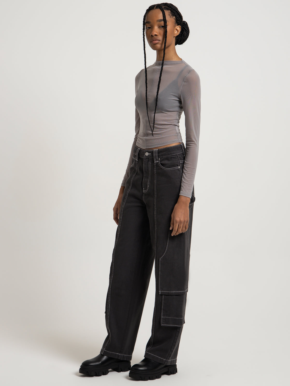 Beyond Her Delta Mid Rise Cargo Pants in Charcoal | Charcoal