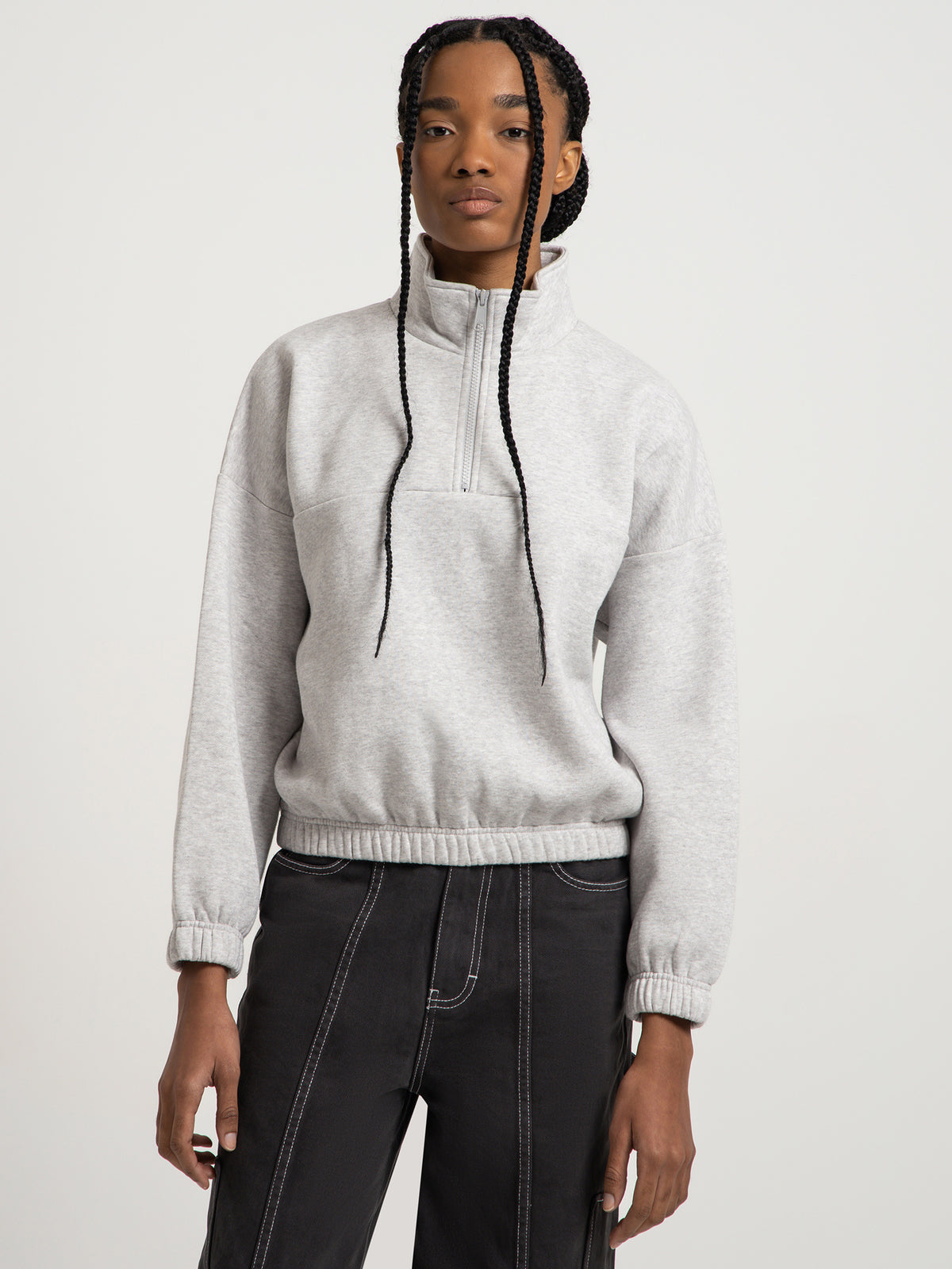 Beyond Her Alara Half Zip Sweat in Grey Marle | Grey Marle