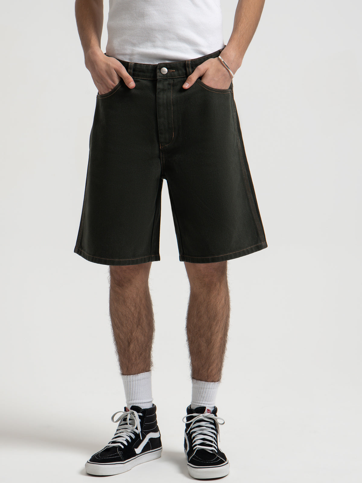 Worship Lounger Denim Shorts in Jungle Black | Dark Jungle Green