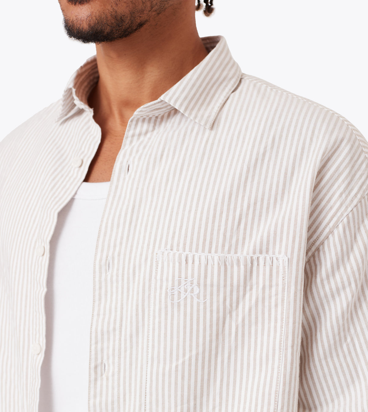 Zanerobe Box Crop Shirt | Beige Stripe