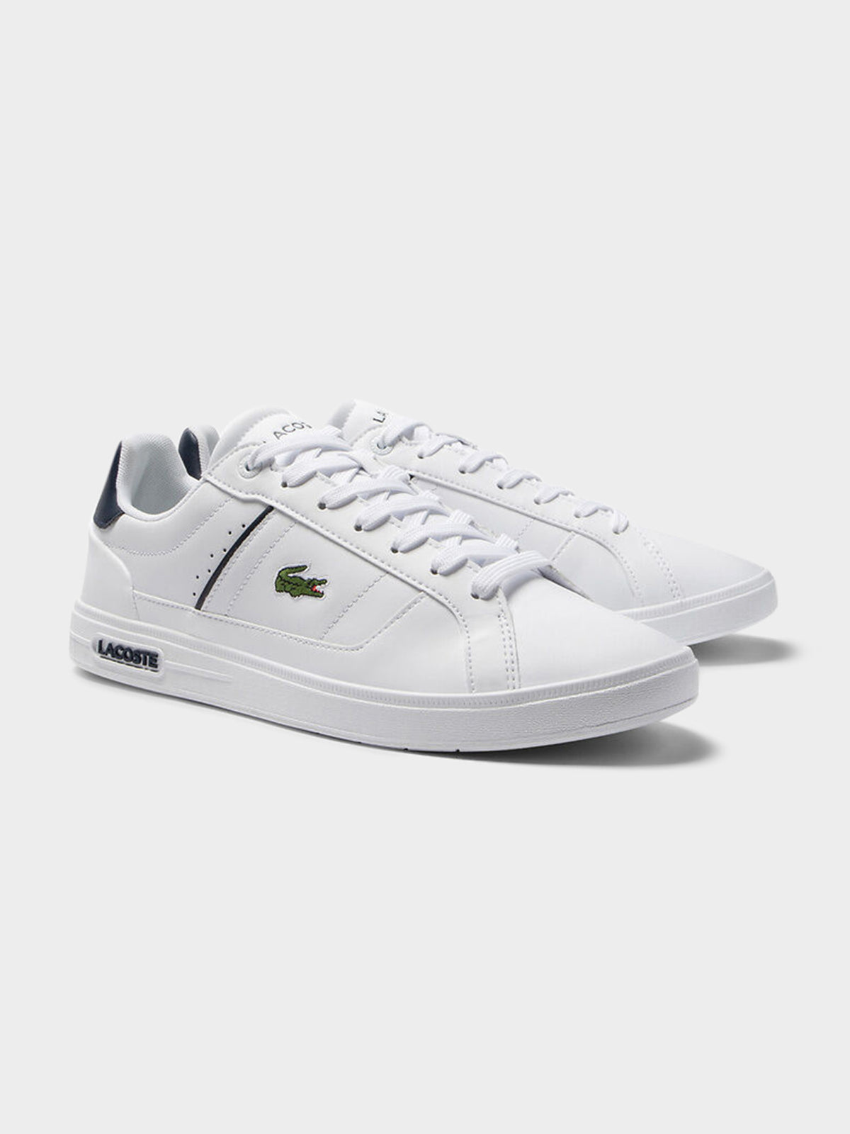 Lacoste Mens Europa Pro Sneakers in White & Navy | WHITE/NAVY