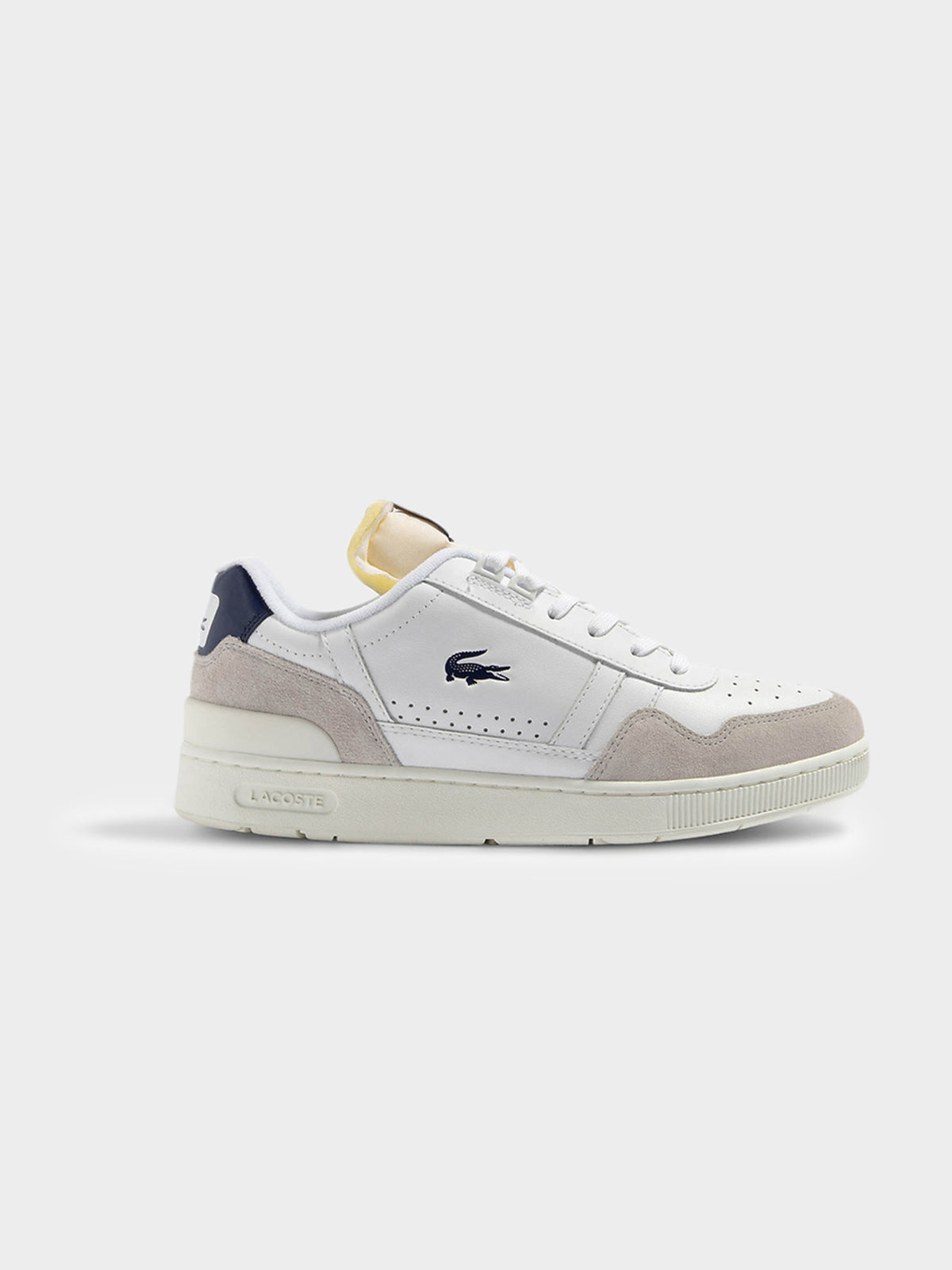 Lacoste Mens T-Clip Trim Sneakers in White & Navy | White/Navy