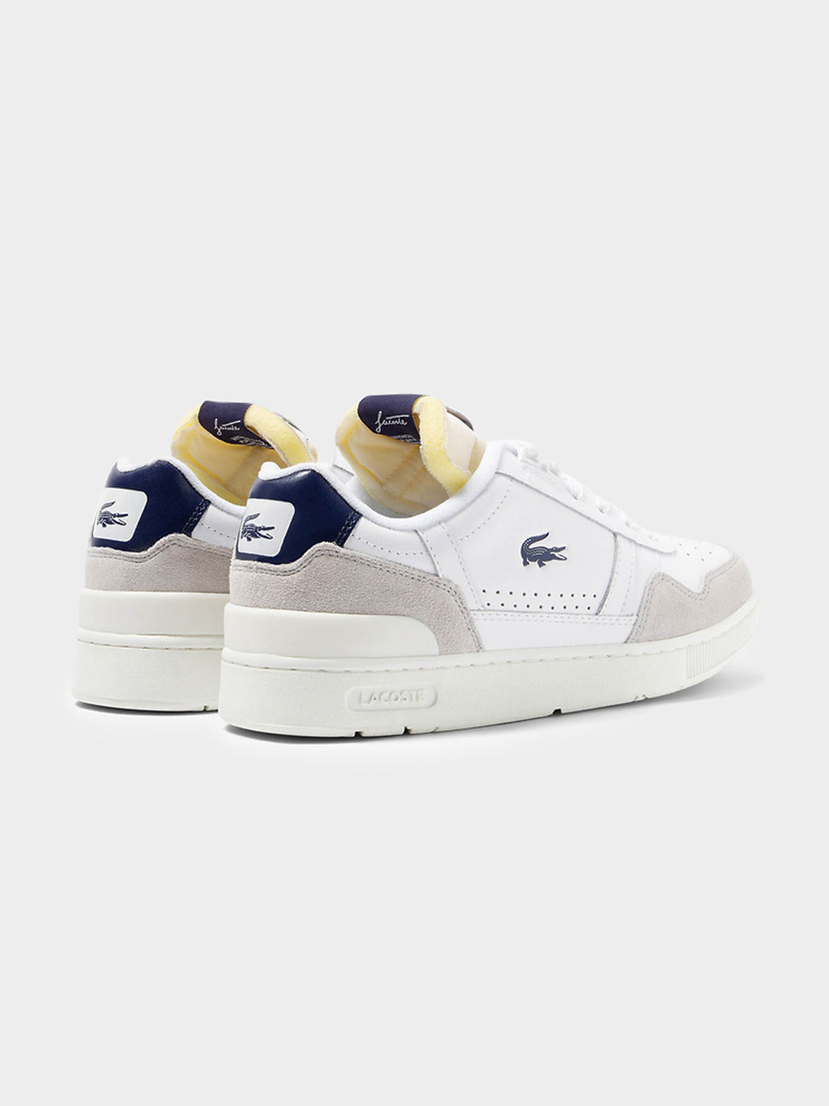 Lacoste Mens T-Clip Trim Sneakers in White & Navy | White/Navy