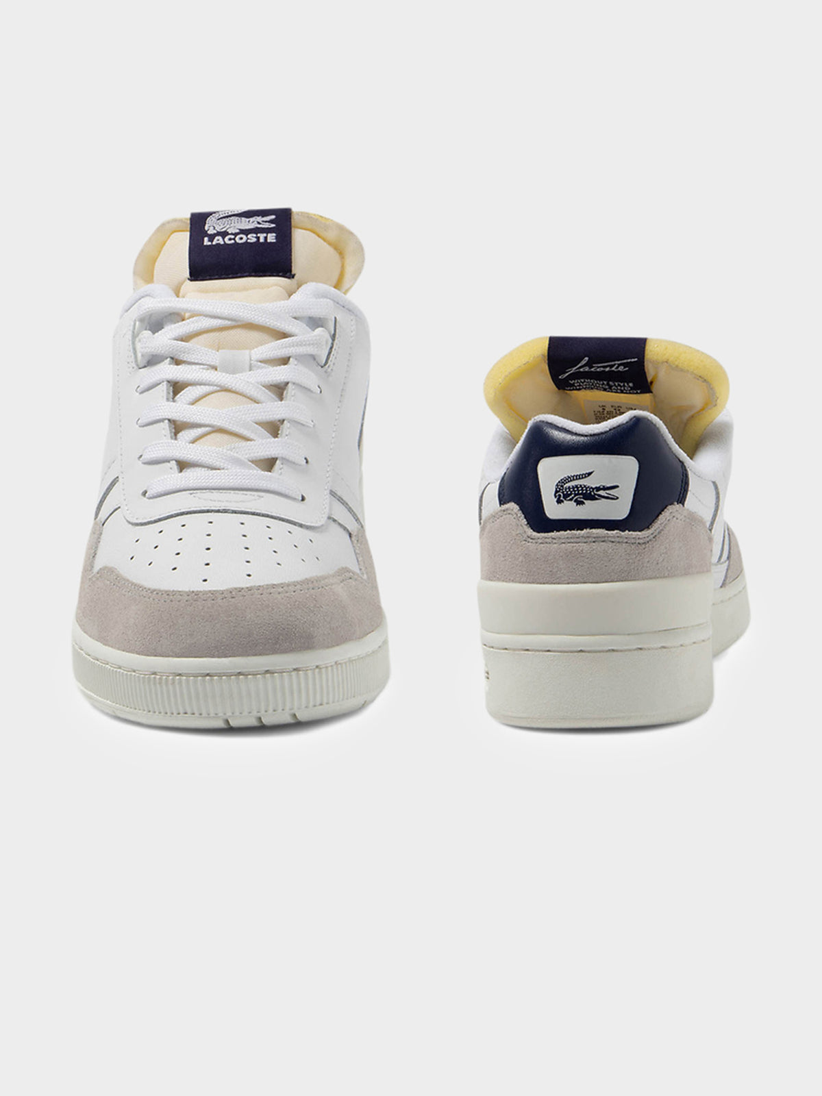 Lacoste Mens T-Clip Trim Sneakers in White & Navy | White/Navy