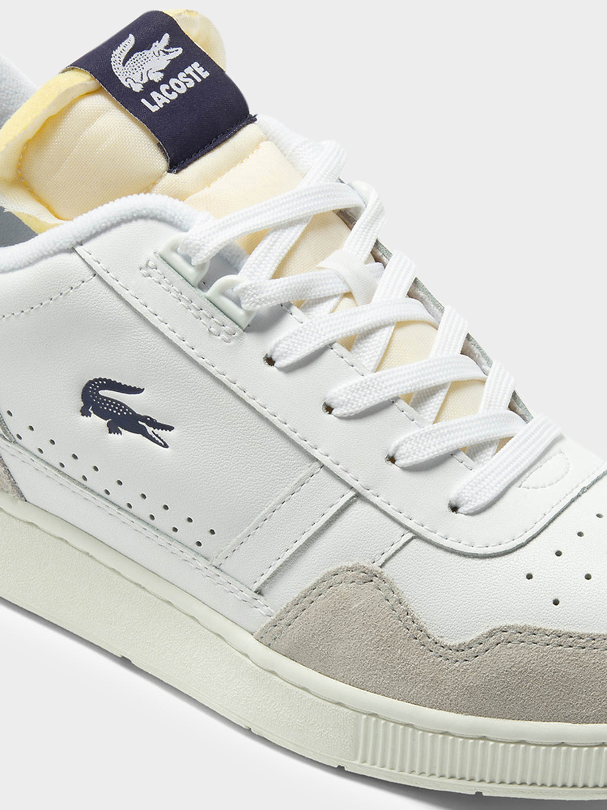 Lacoste Mens T-Clip Trim Sneakers in White & Navy | White/Navy