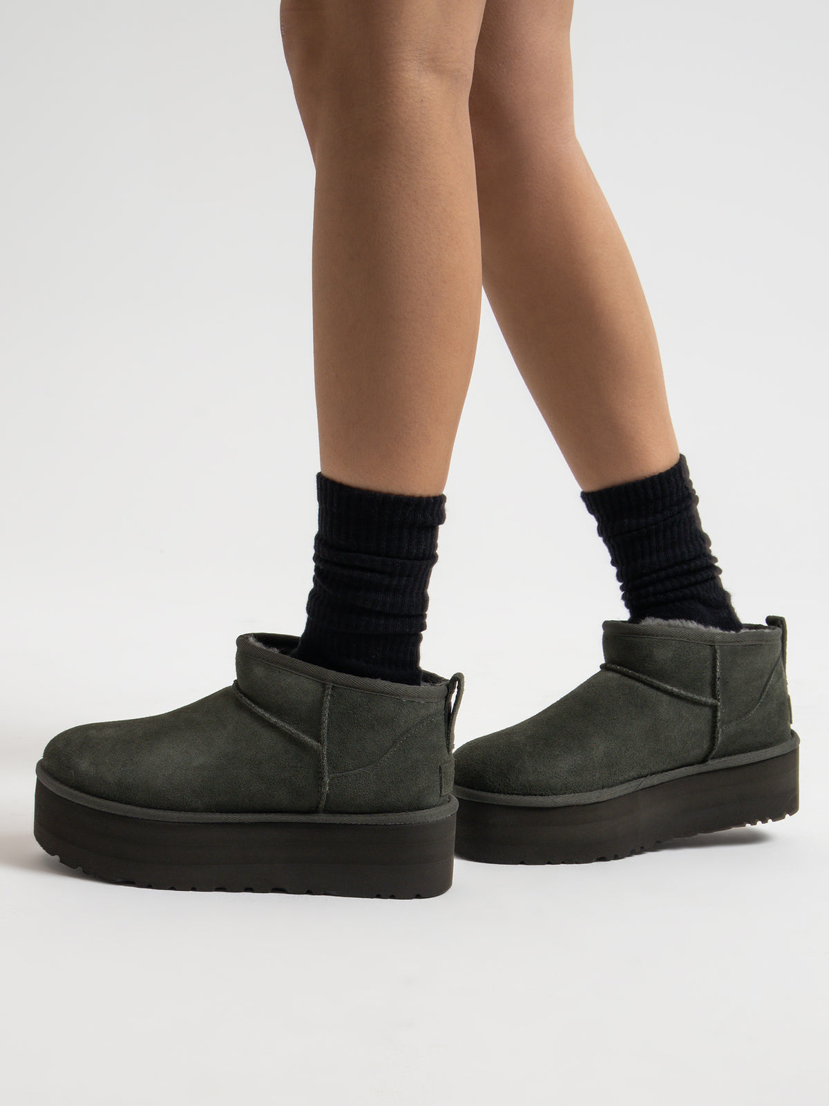 Ugg Womens Classic Ultra Mini Platform Boots in Dark Green | Dark Green