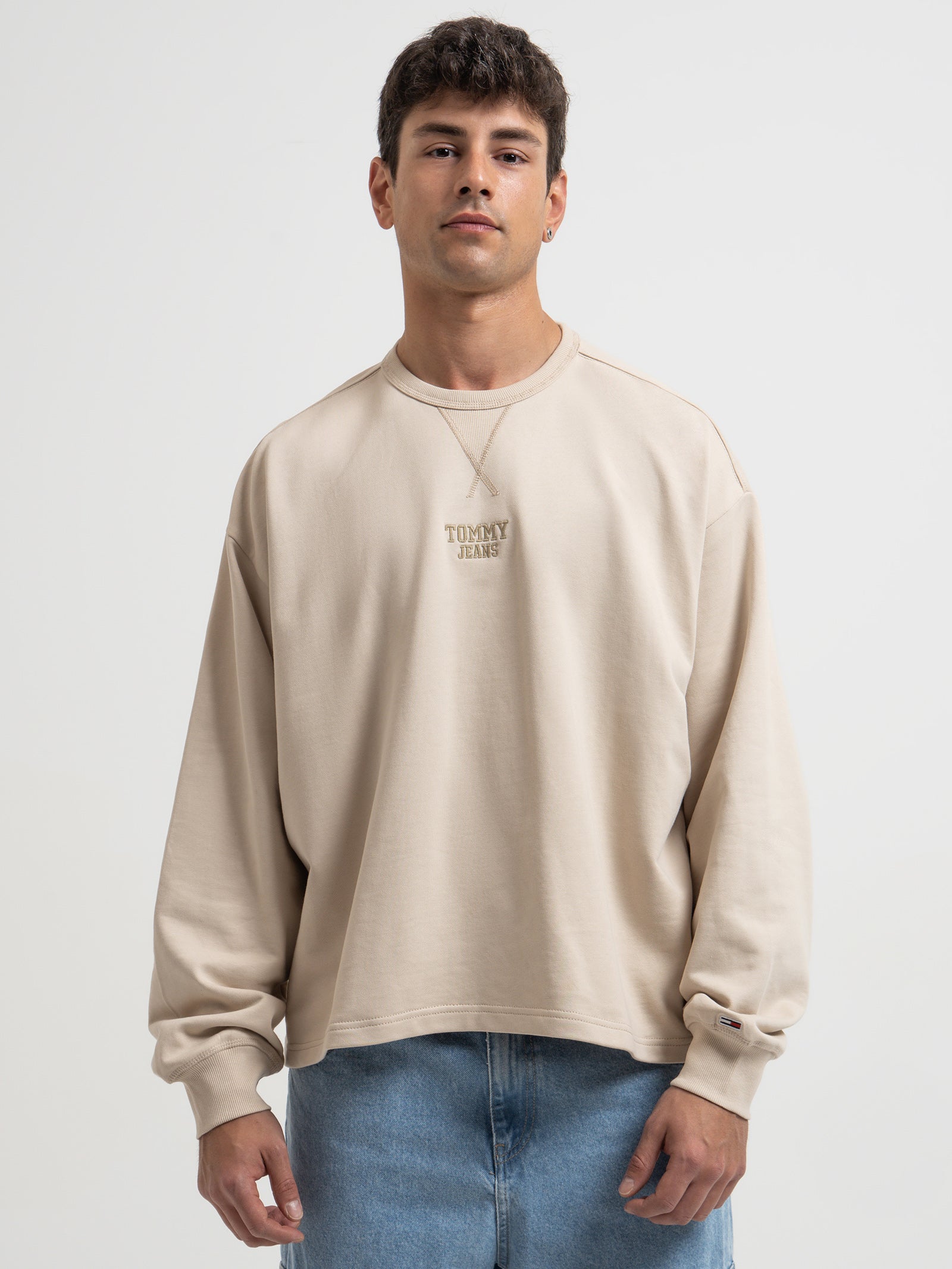 Boxy Beige Fit Sweatshirt in Glue Classic Logo Store -