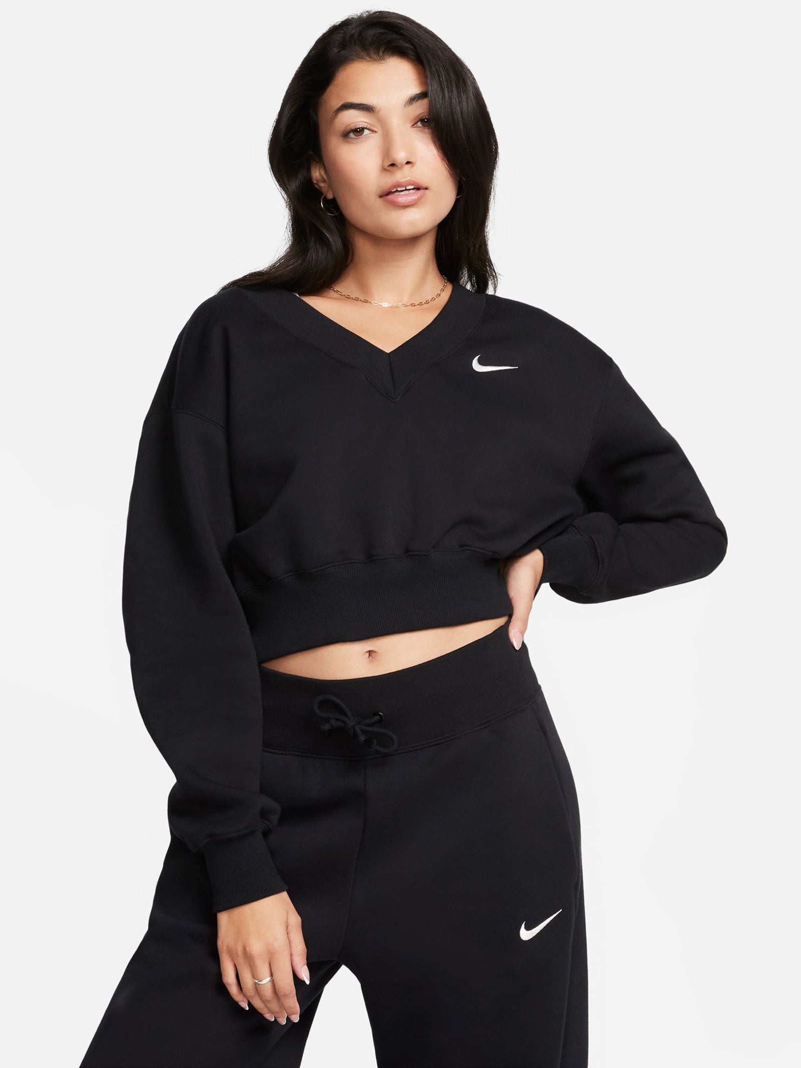 Fleece Cropped V-Neck Top