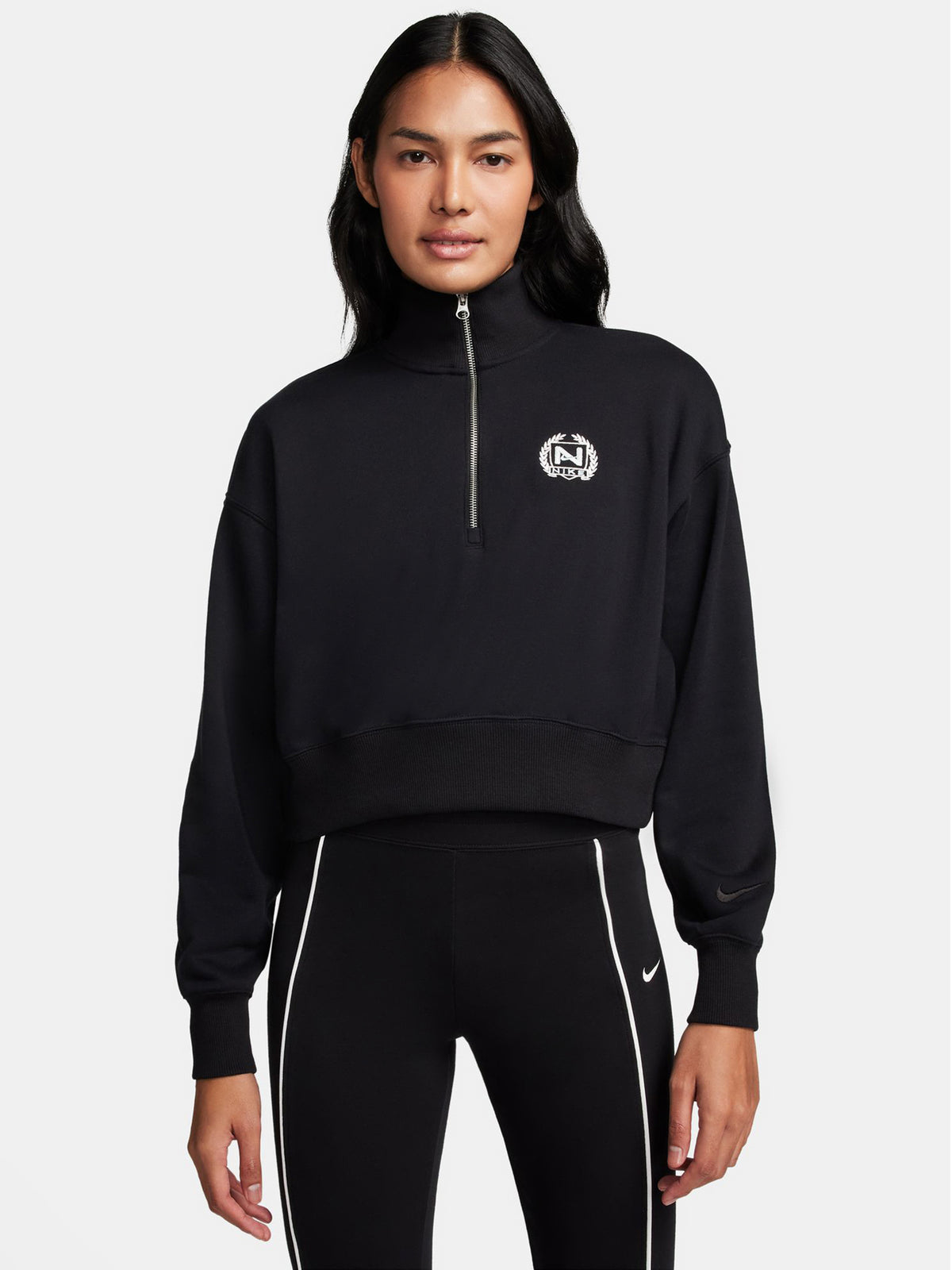 Nike Fleece QZ Crop | Black/Black