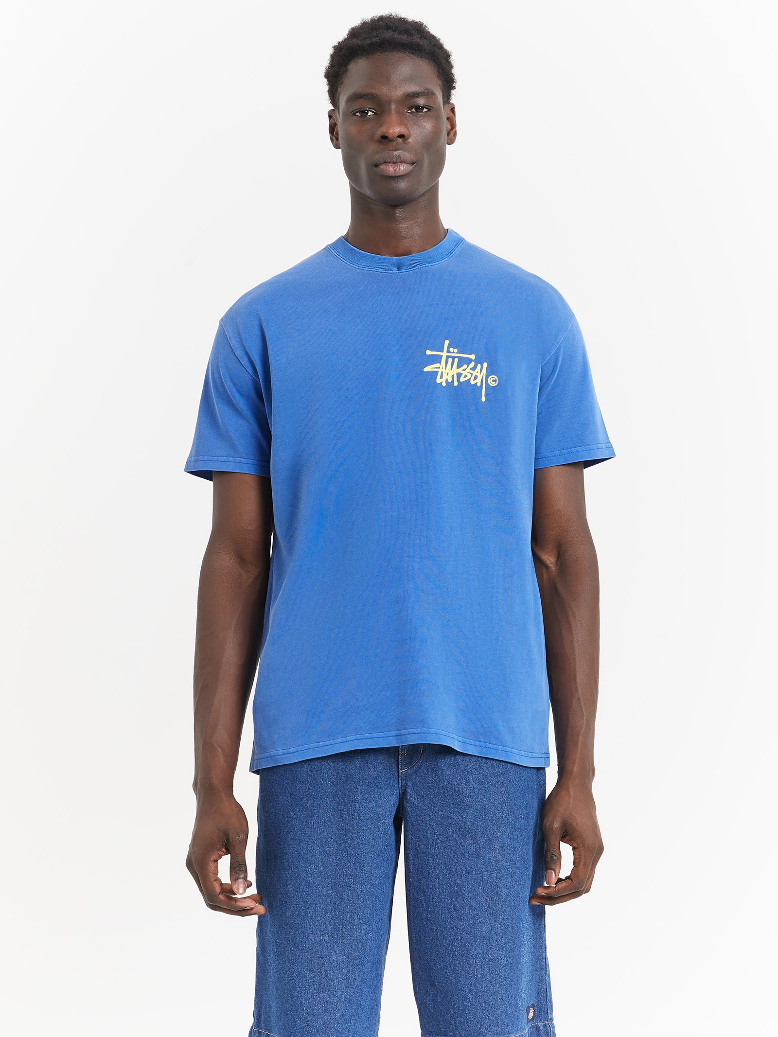 Pigment Heavyweight Shadow Graffitti T-Shirt in Pigment Mid Blue - Glue ...