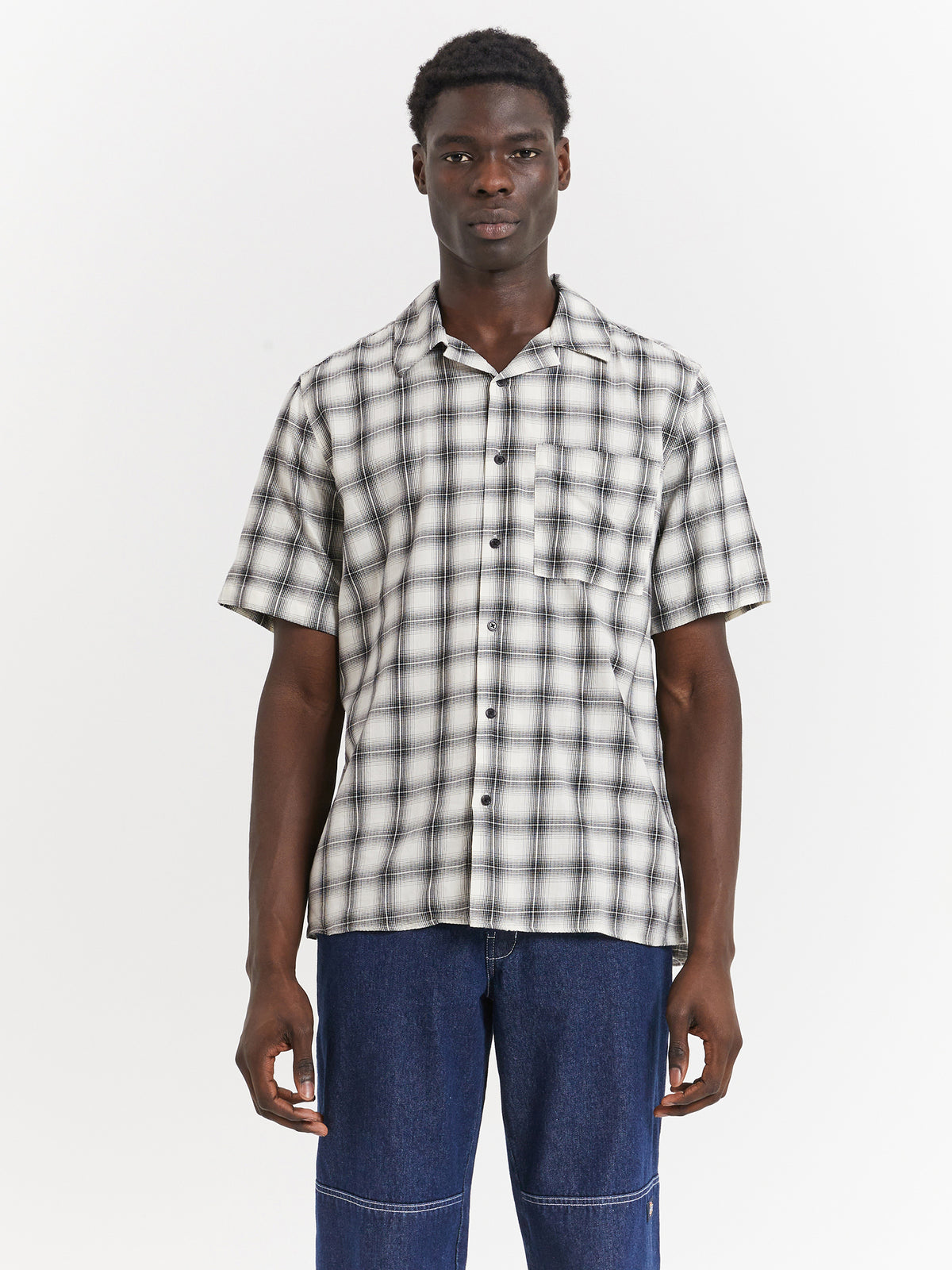 Neuw Curtis Short Sleeve Check Shirt in Washed Stone | Washed Stone