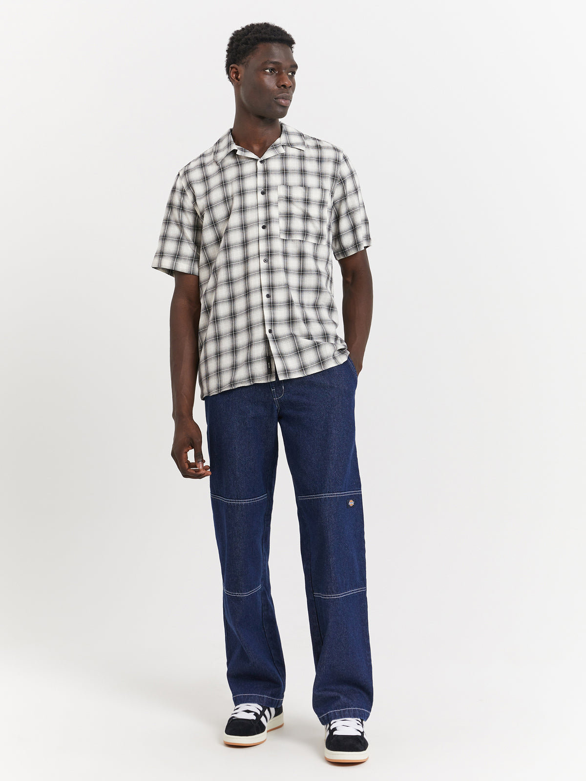 Neuw Curtis Short Sleeve Check Shirt in Washed Stone | Washed Stone