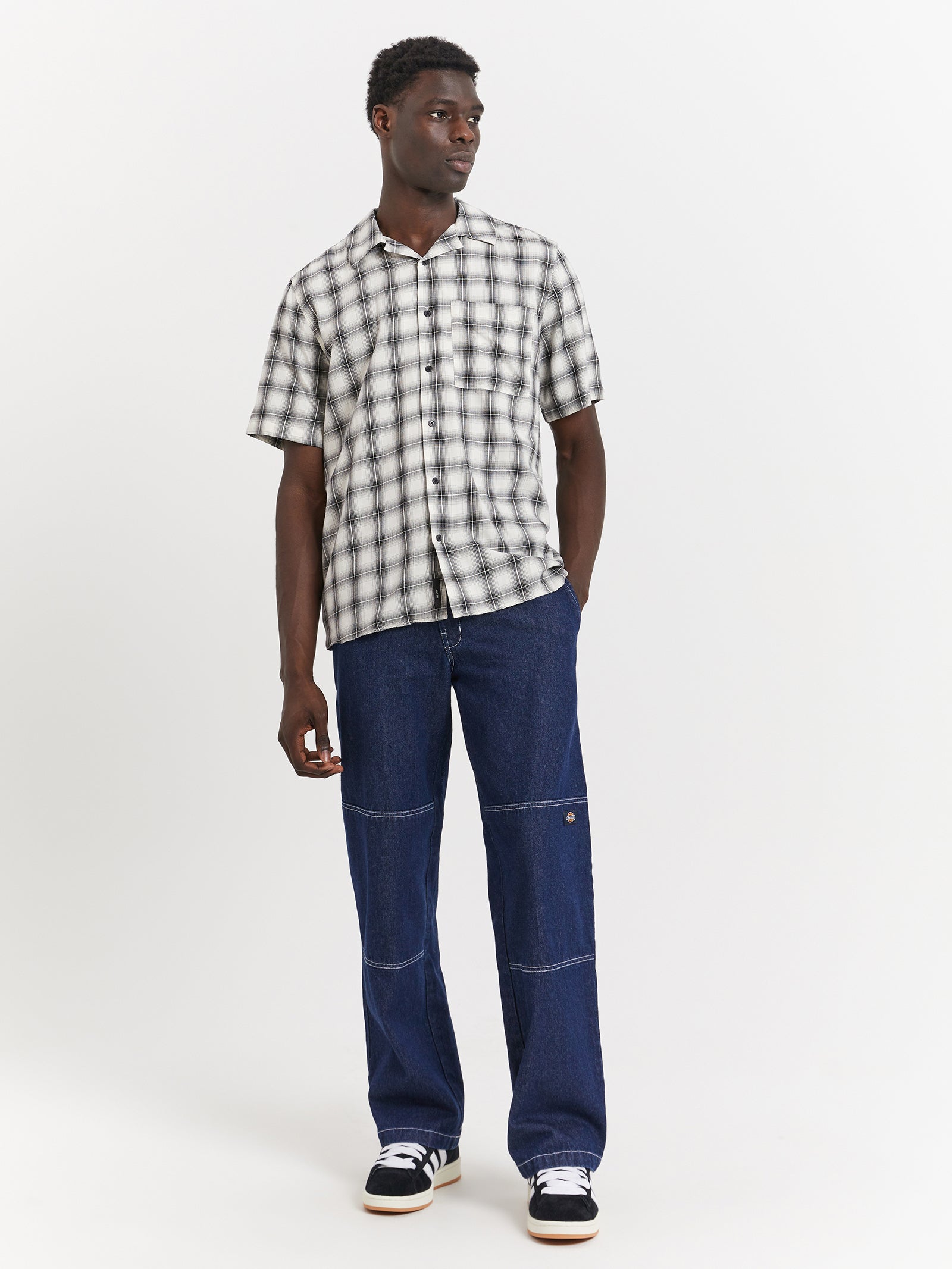 Neuw Curtis Short Sleeve Check Shirt in Washed Stone | Glue Store