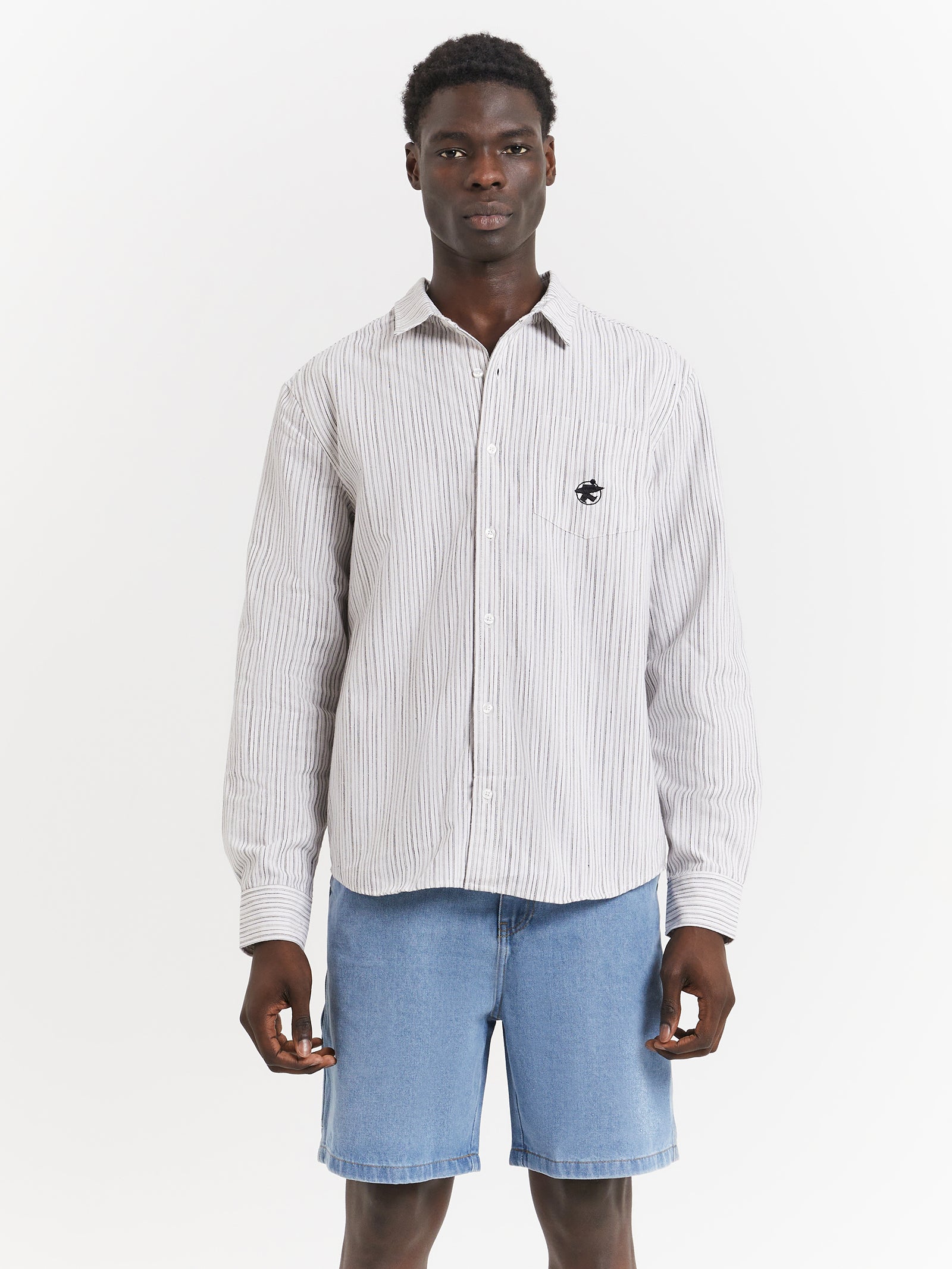 Stussy Surfman Classic Long Sleeve Shirt in White Stripe | Glue Store