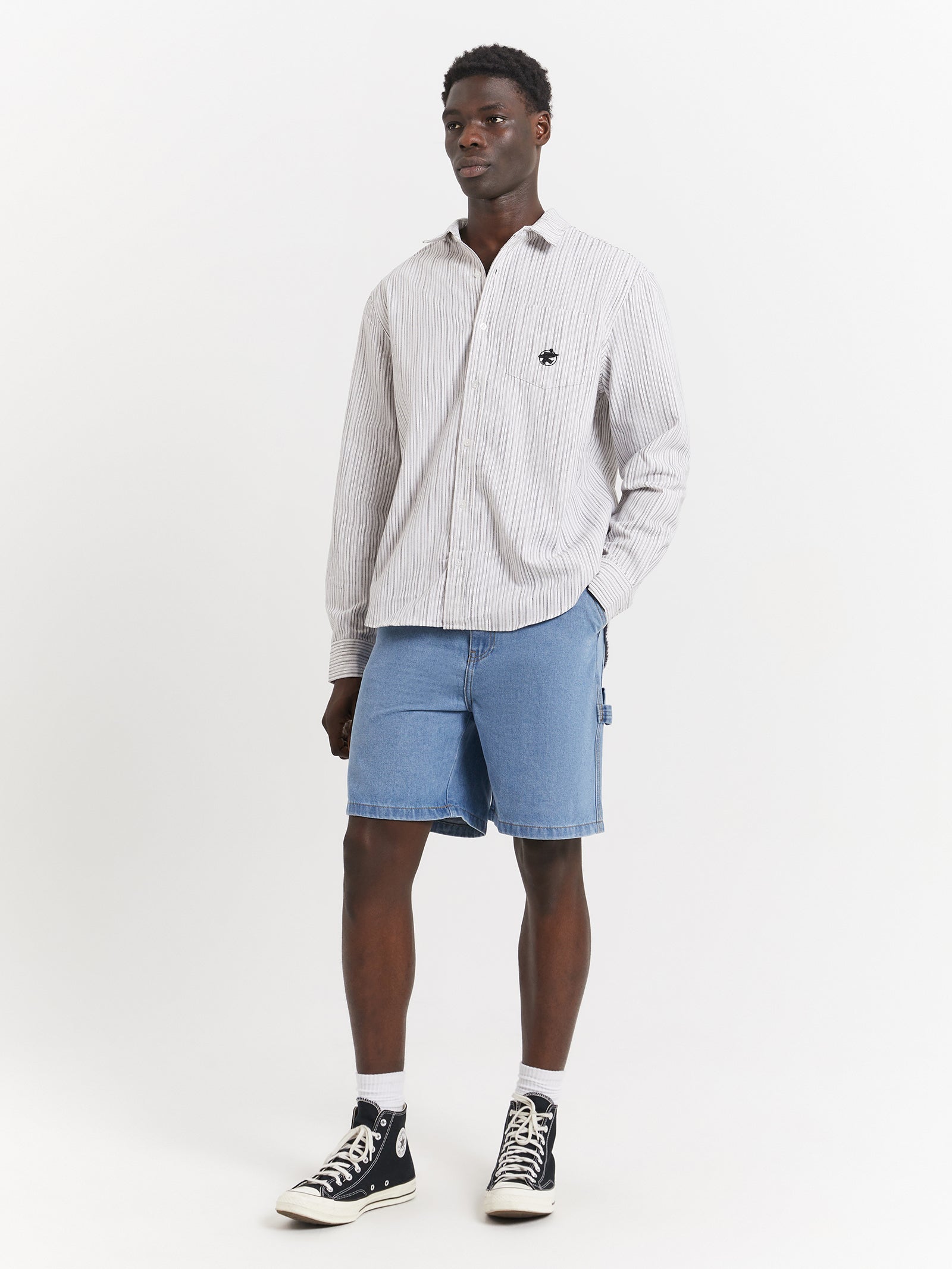 Stussy Surfman Classic Long Sleeve Shirt In White Stripe 