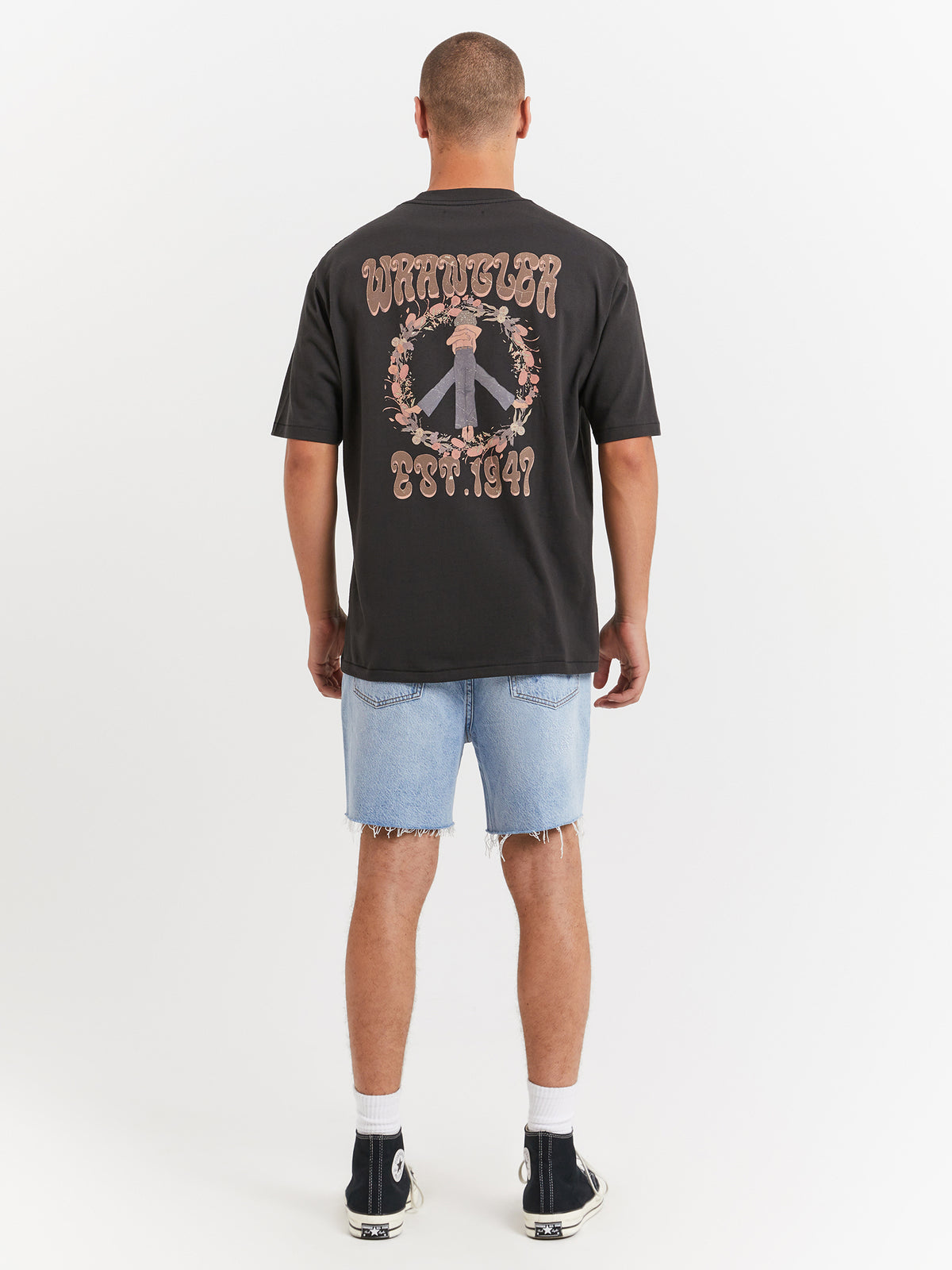 Wrangler Botanical Love Slacker T-Shirt in Worn Black | Worn Black