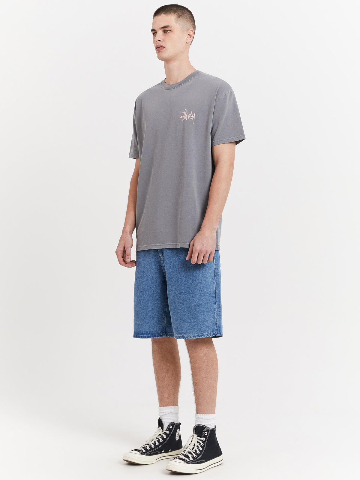 Stussy Graffiti Heavyweight T-Shirt in Pigment Grey | Pigment Grey