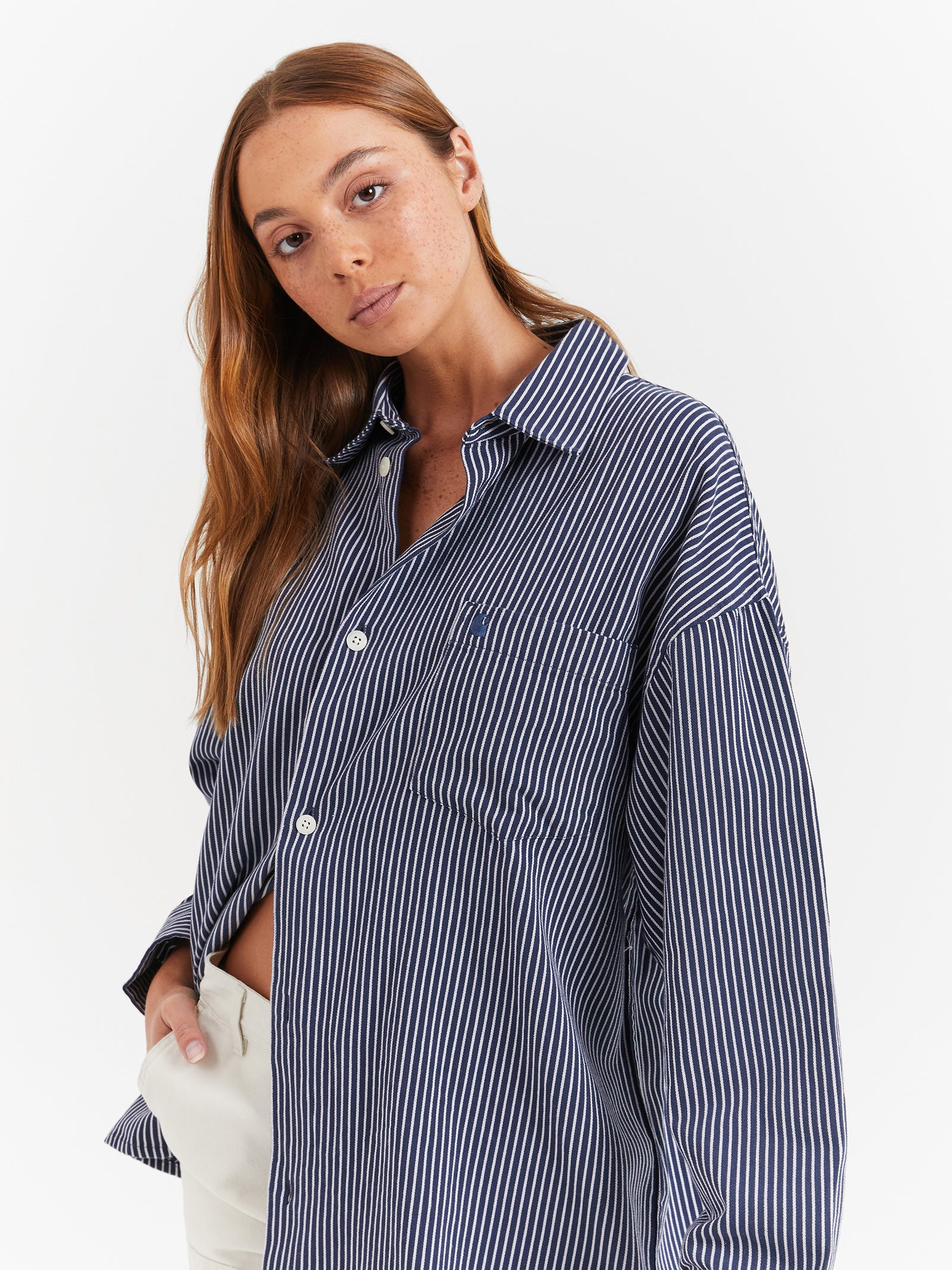 Long Sleeve Kyle Shirt in Drake Stripe & White Blue - Glue Store