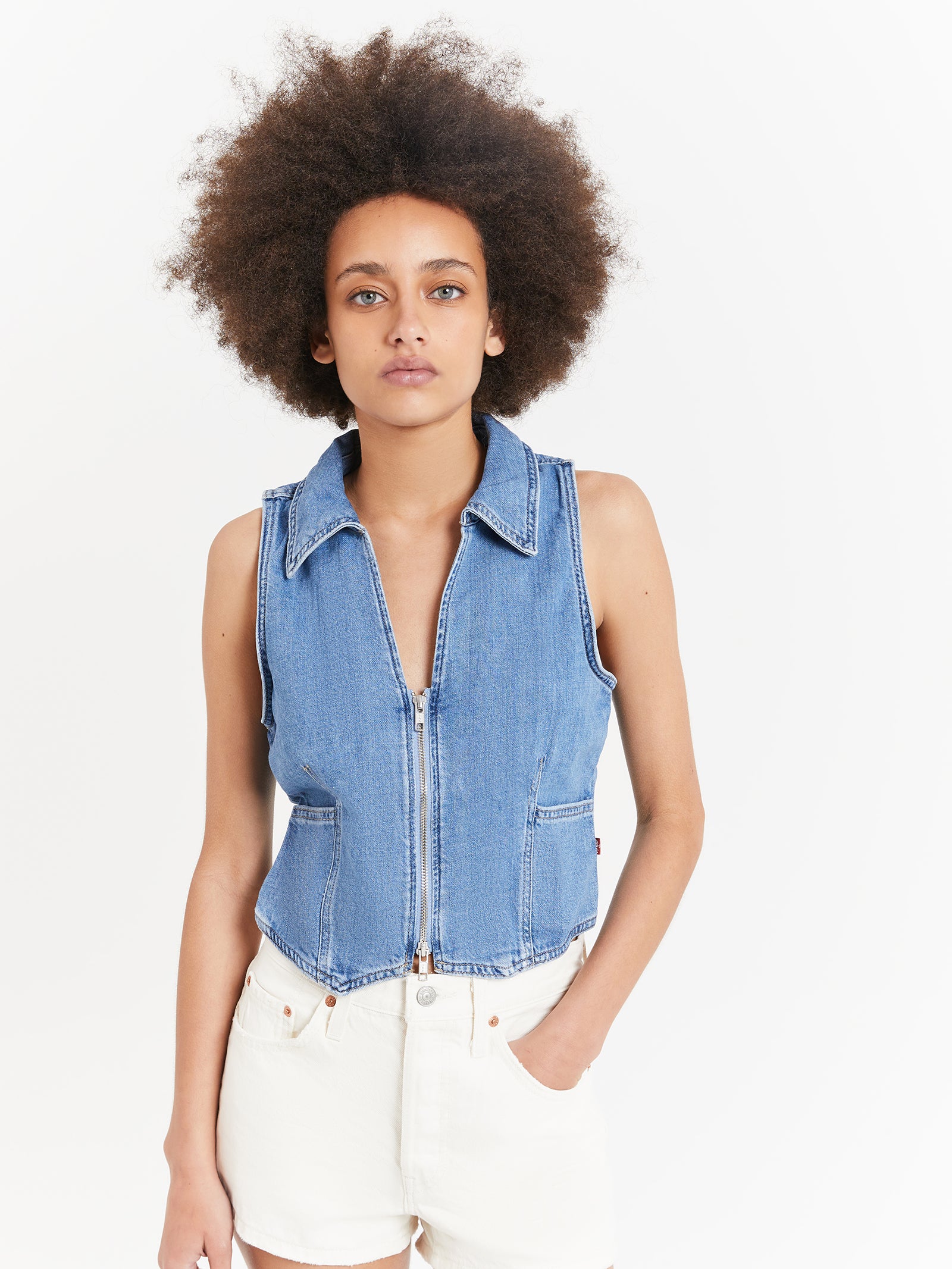 Lilou Denim Vest in Blushing Don 8 - Glue Store