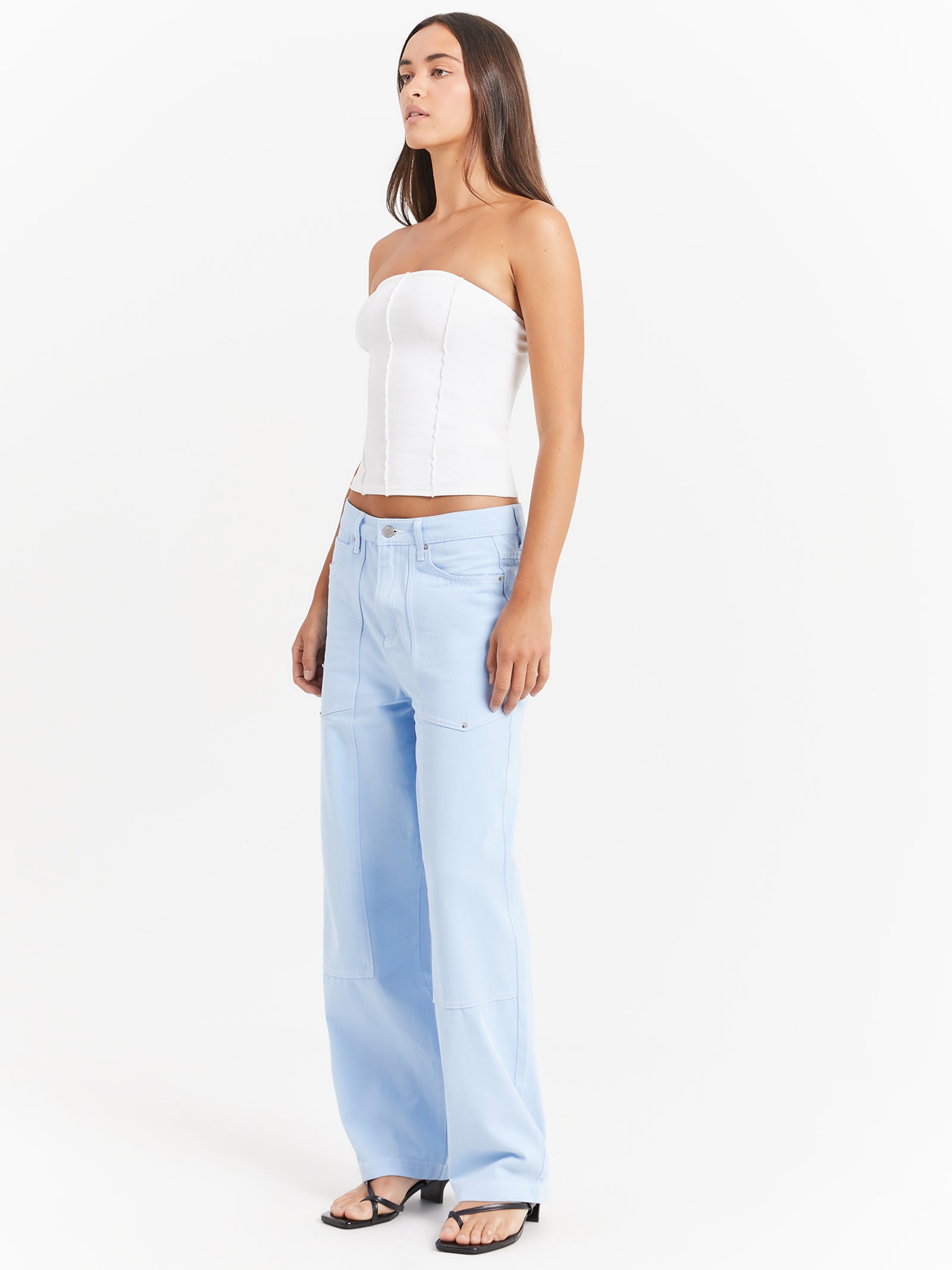 Luna Mid Rise Relaxed Pants in Sky - Glue Store