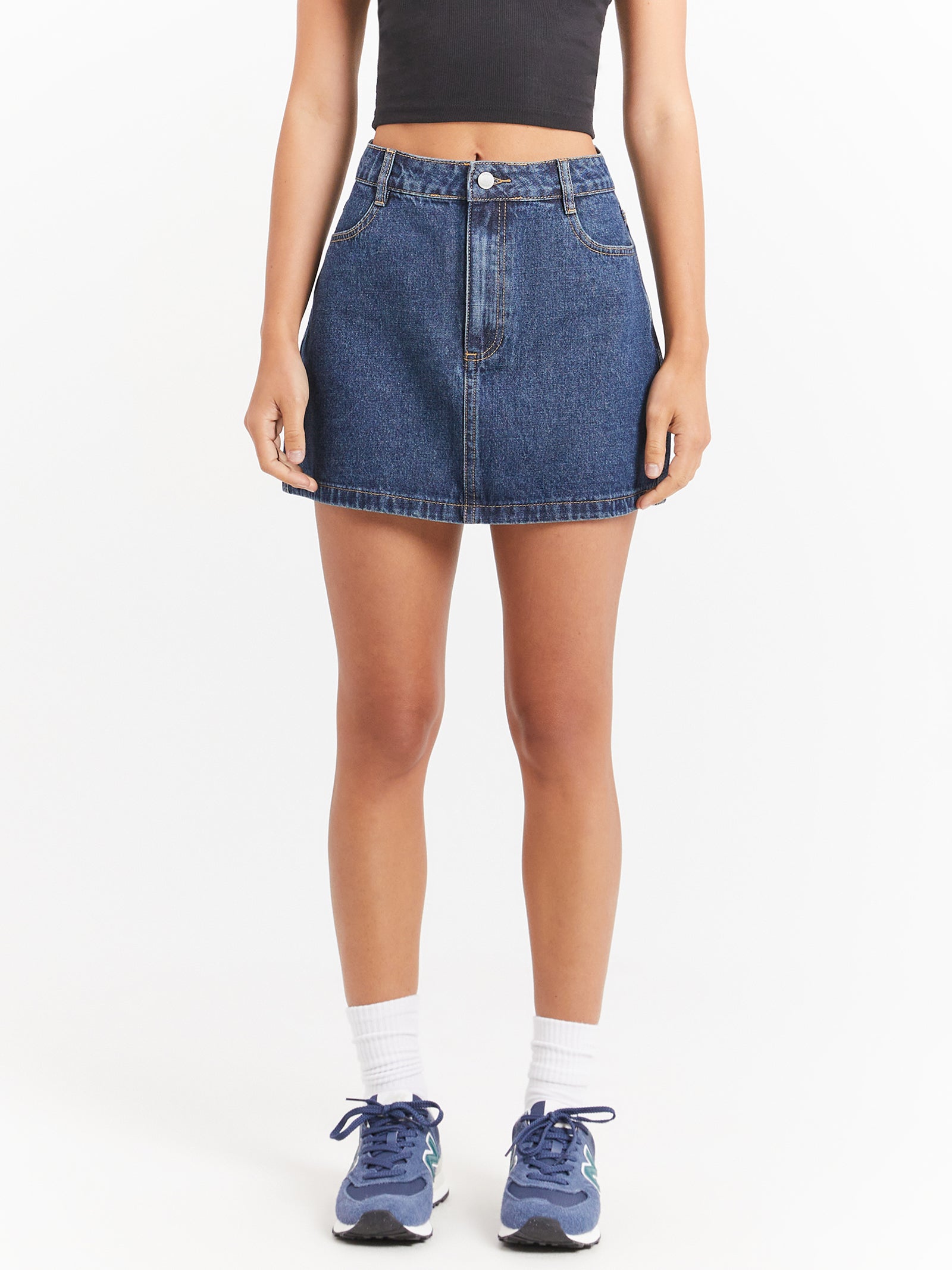 High Waist A-Line Denim Mini Skirt