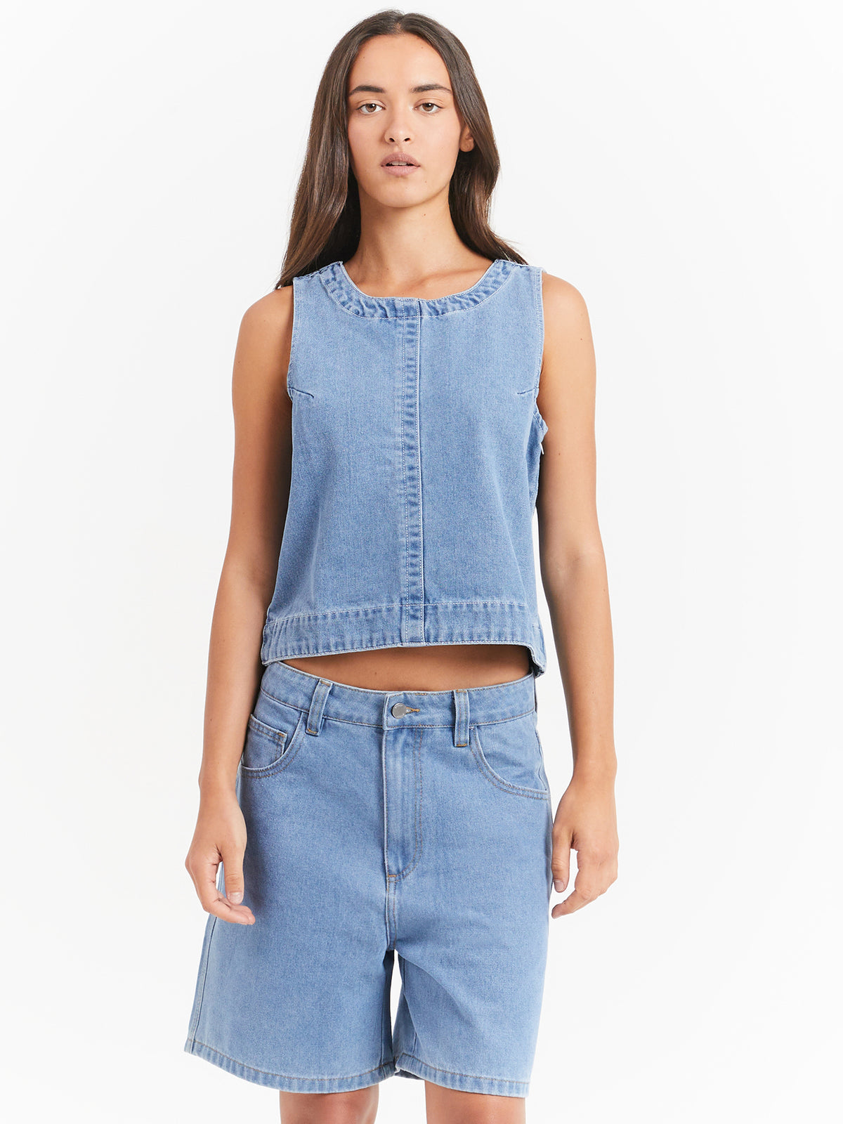 Stussy Big Ol Denim Tank Top in Mid Blue Denim | Mid Blue Denim