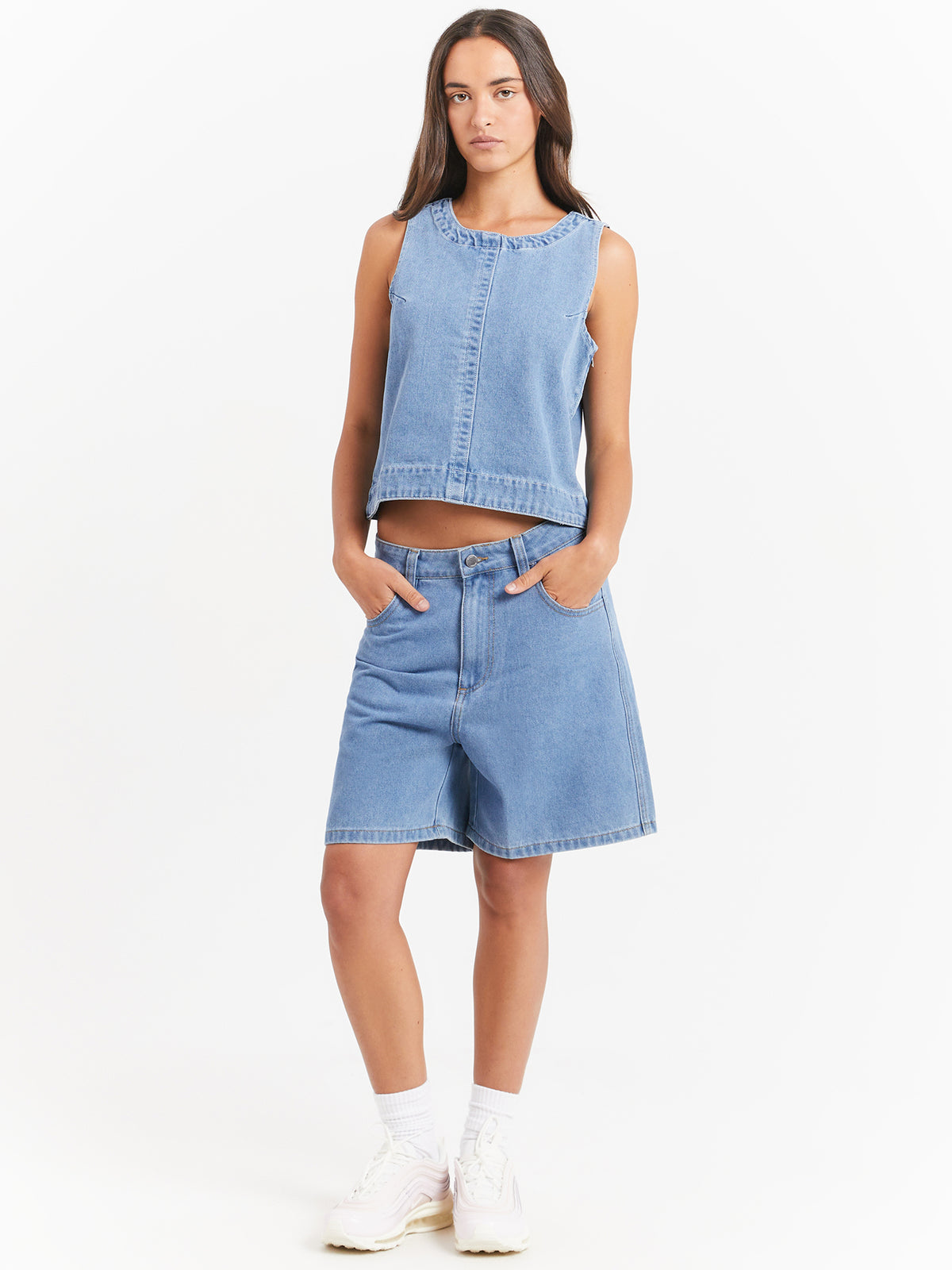 Stussy Big Ol Denim Tank Top in Mid Blue Denim | Mid Blue Denim