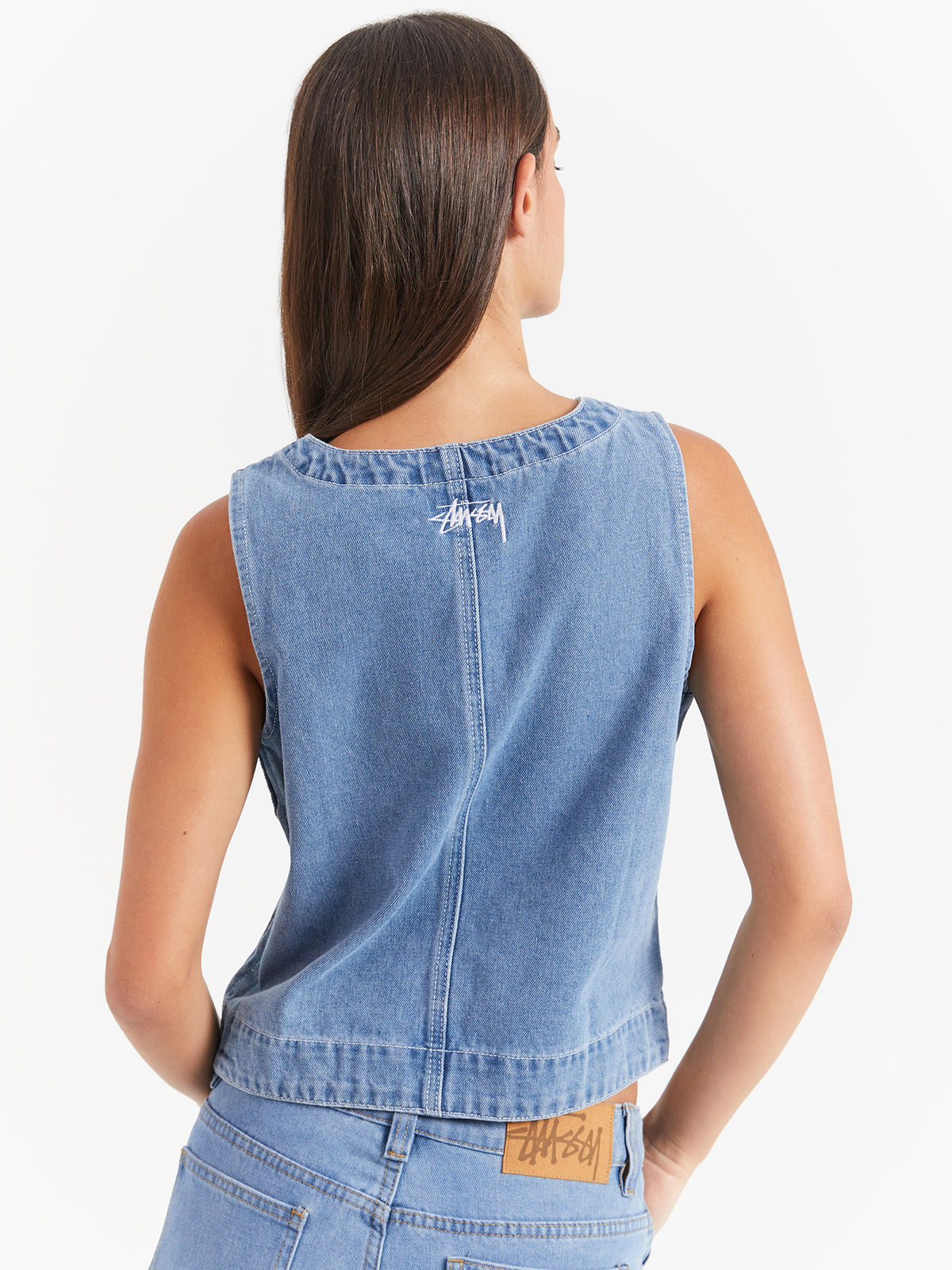 Stussy Big Ol Denim Tank Top in Mid Blue Denim | Mid Blue Denim