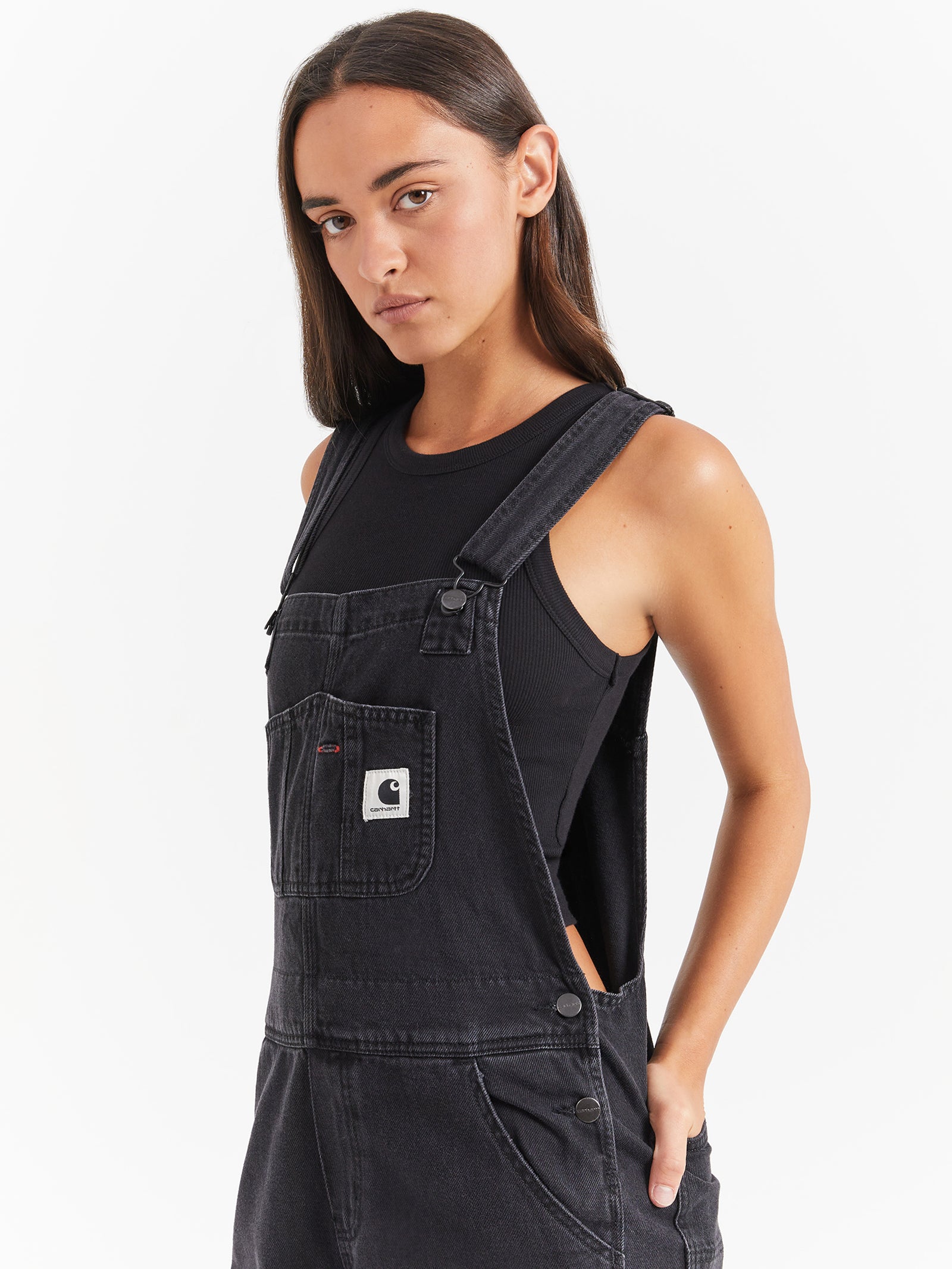 Carhartt WIP Bib Overall Dungarees With Front Logo in Black