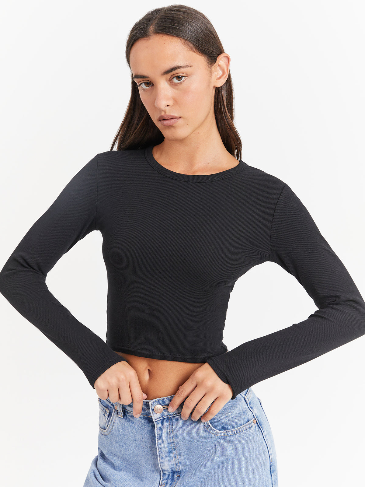 Beyond Her Georgie Long Sleeve Top in Black | Black