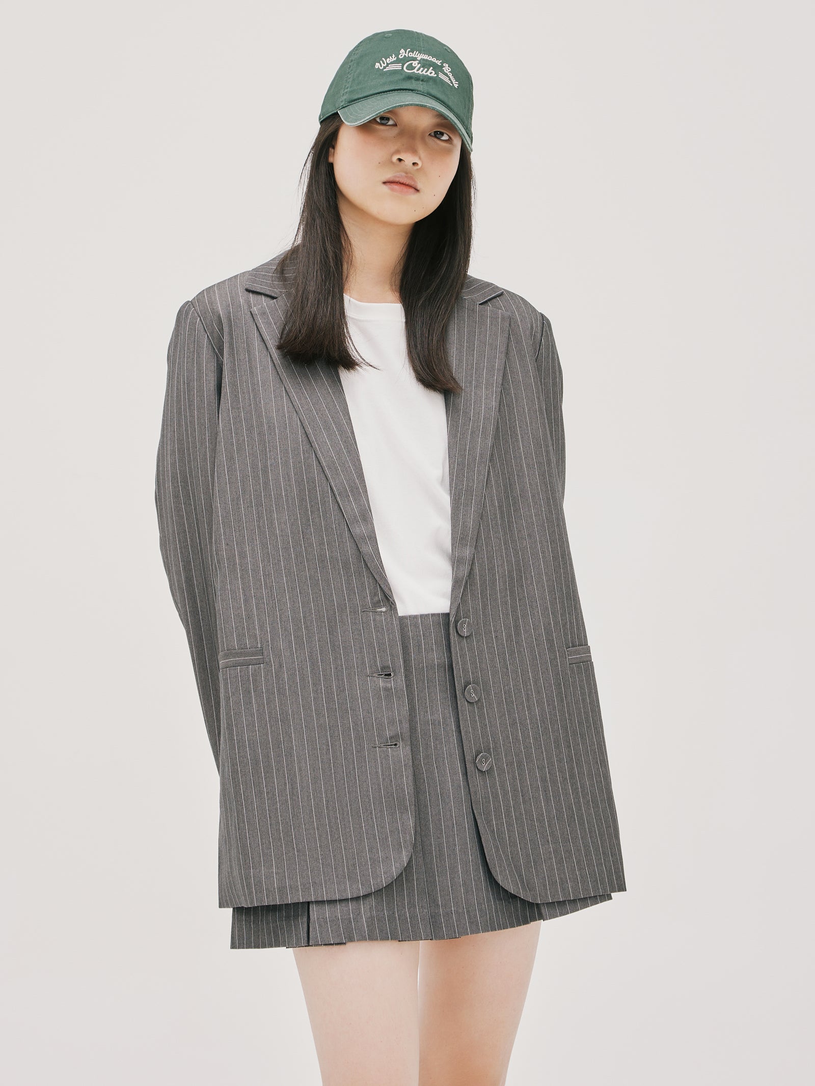 Skye Boyfriend Blazer in Grey Pinstripe