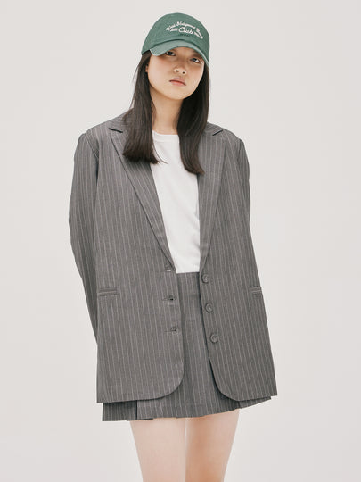 Skye Boyfriend Blazer in Grey Pinstripe