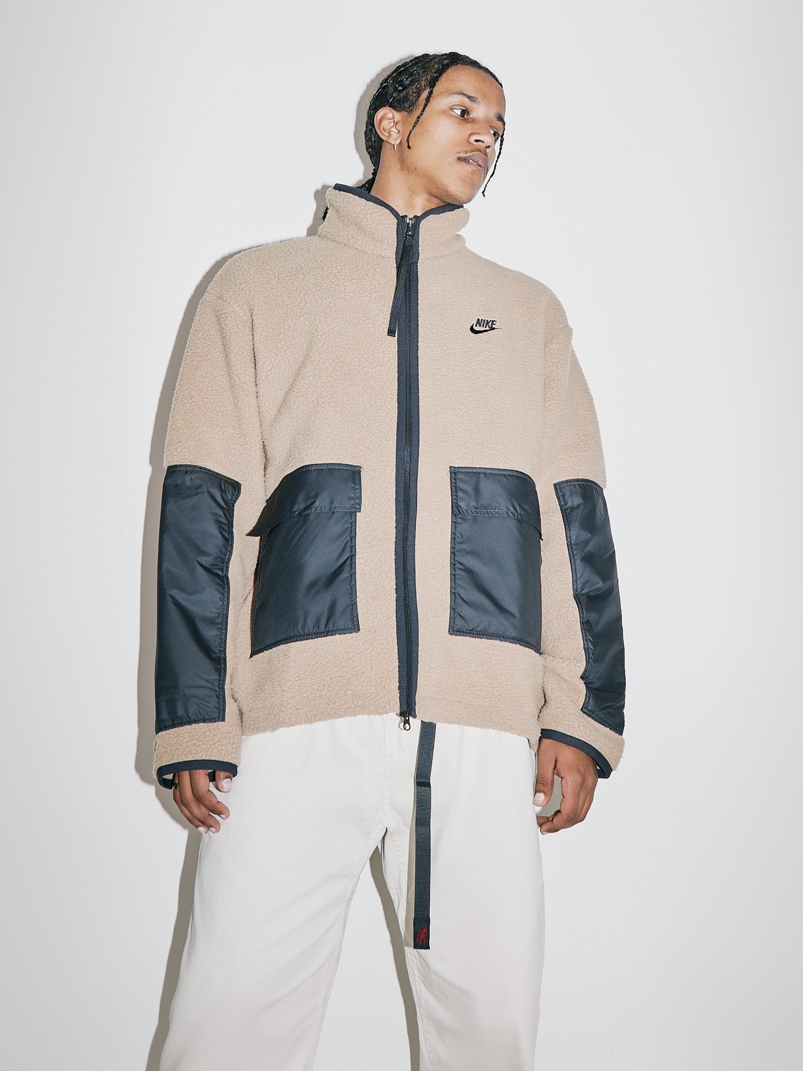 Sportswear Sherpa Jacket in Driftwood & Black - Glue Store