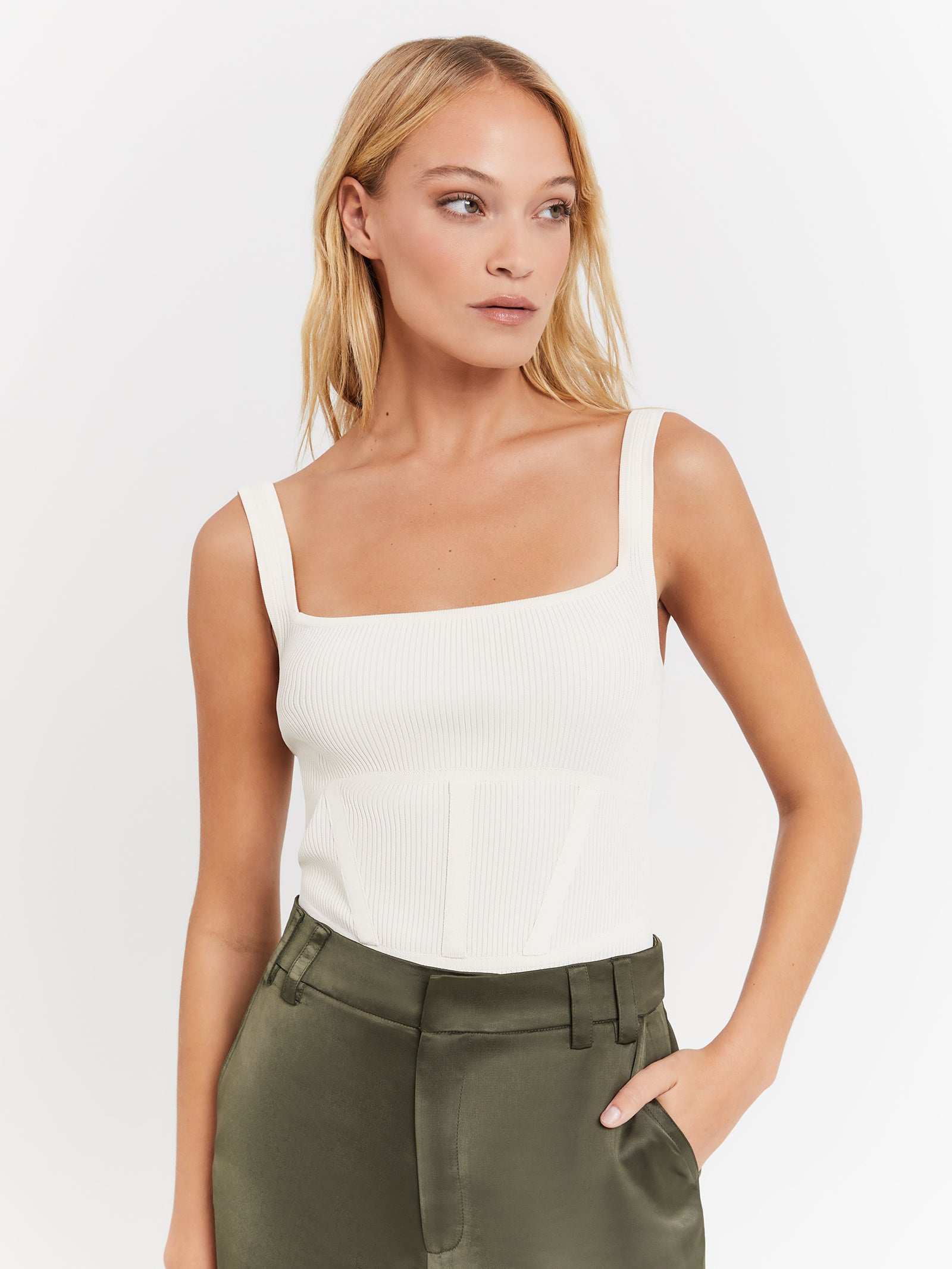 Back To The Basics Nude Ribbed Square Neck Tank Bodysuit