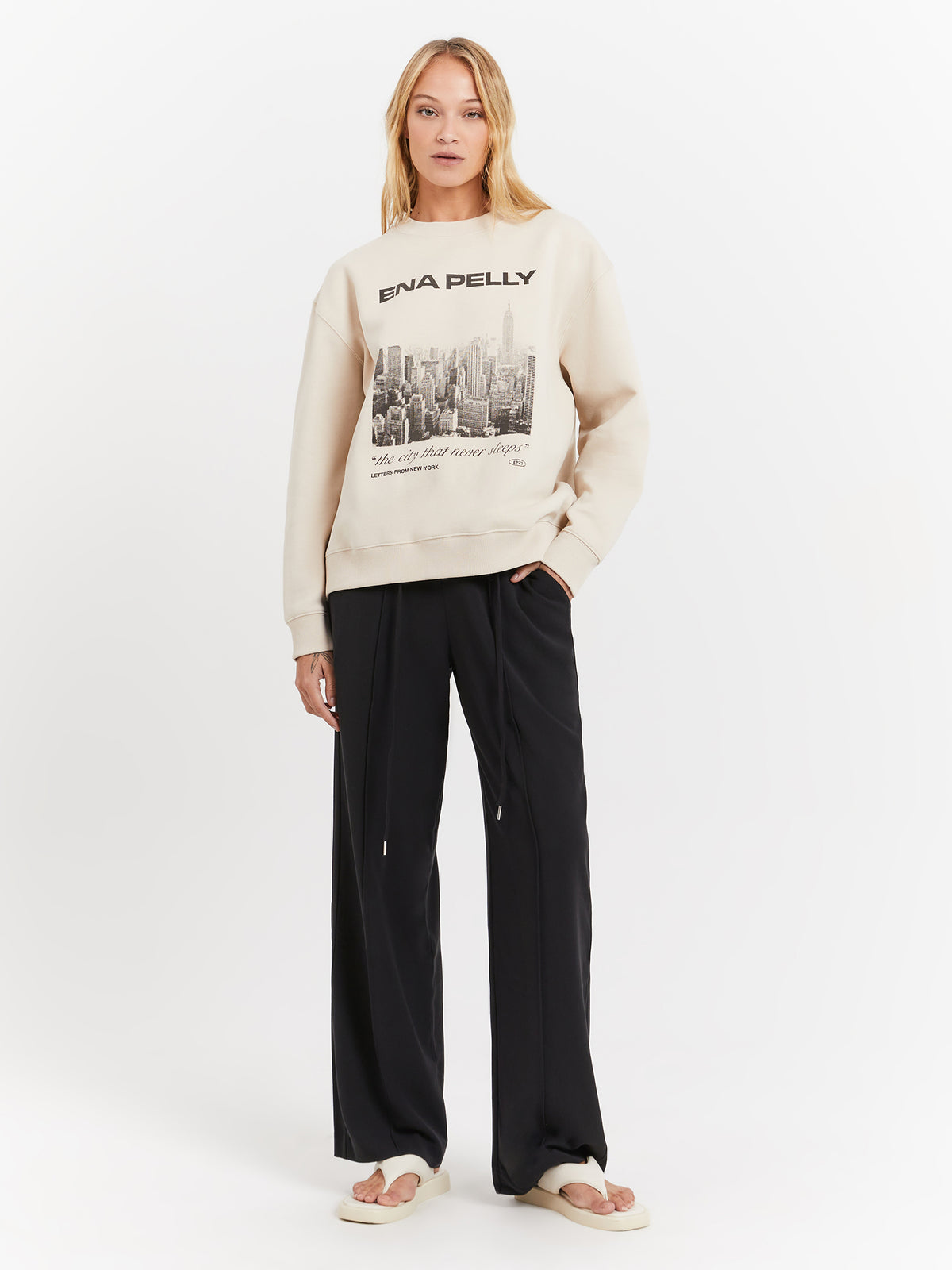 Ena Pelly Letters From NY Oversized Sweater in Parchment | Parchment