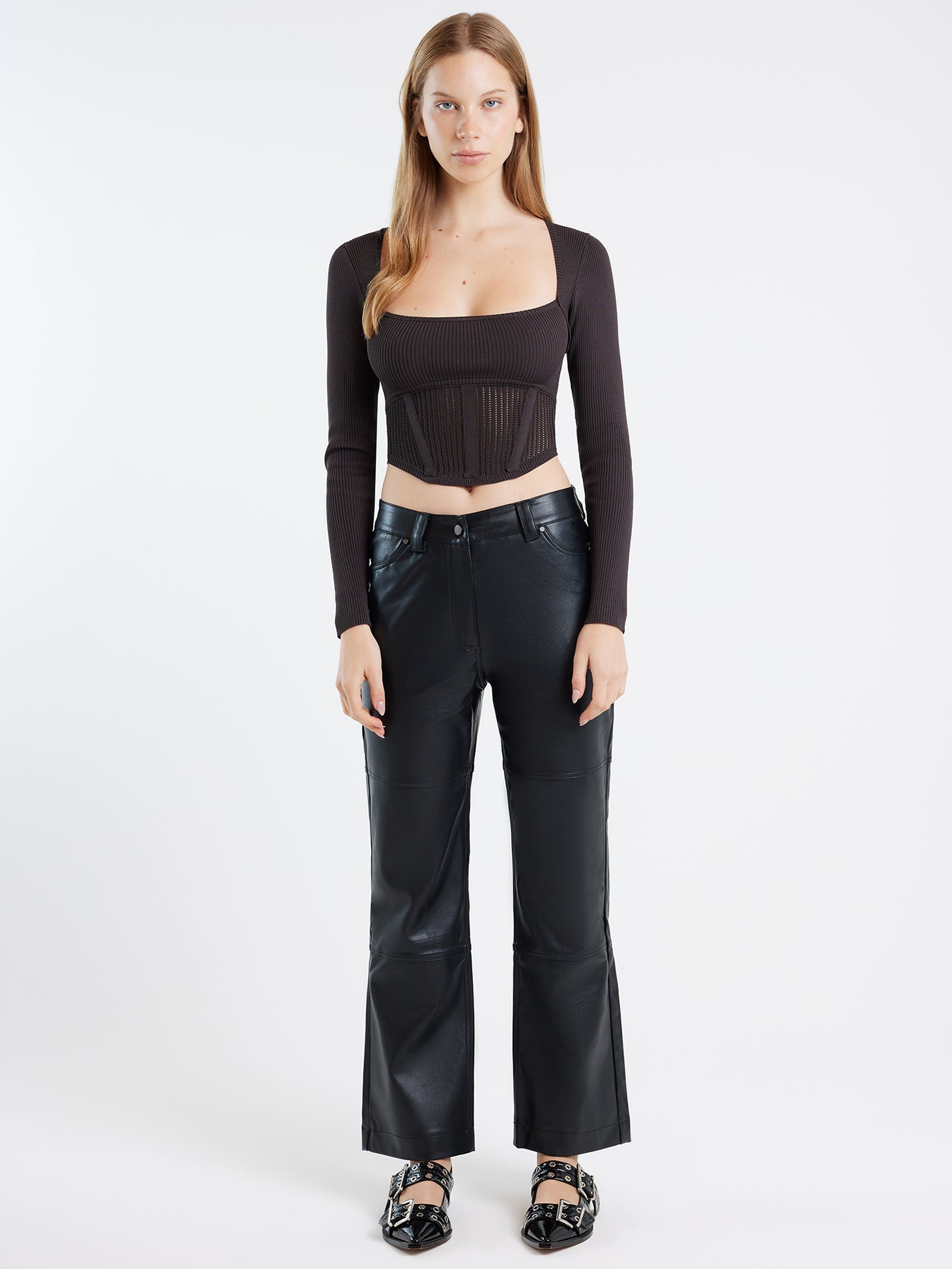 Faux high fashion waisted leather pants