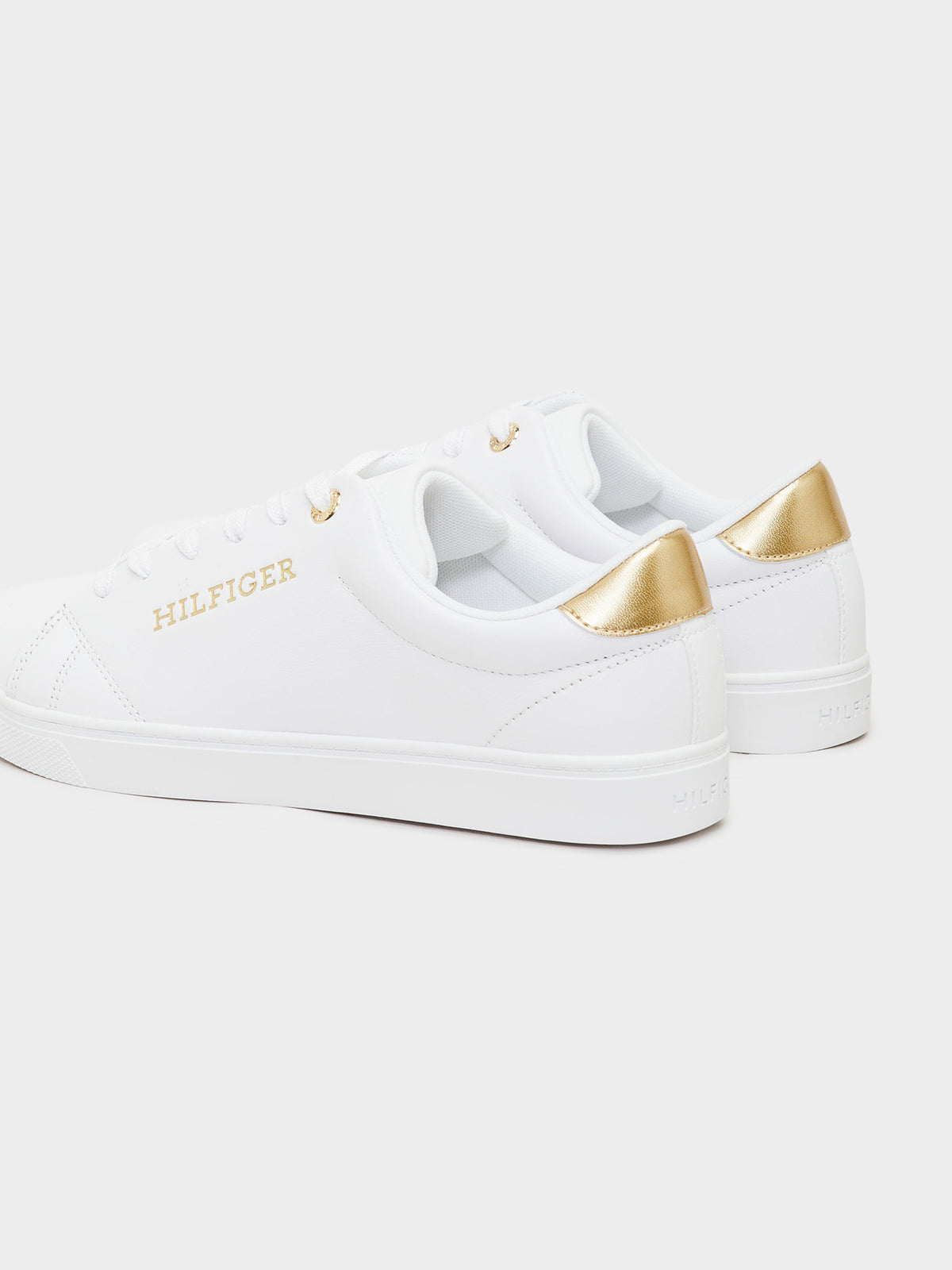 Tommy Hilfiger Womens Cupsole Trainers in White & Gold | White/Gold